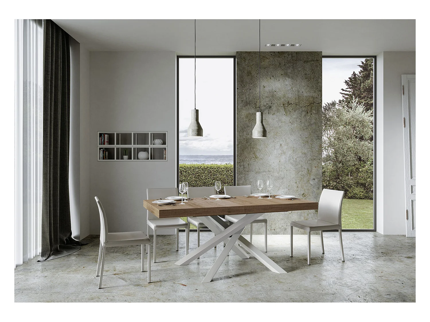 Volantis Premium Ausziehtisch 200/460x90 cm Natur-Eiche weiße Beine