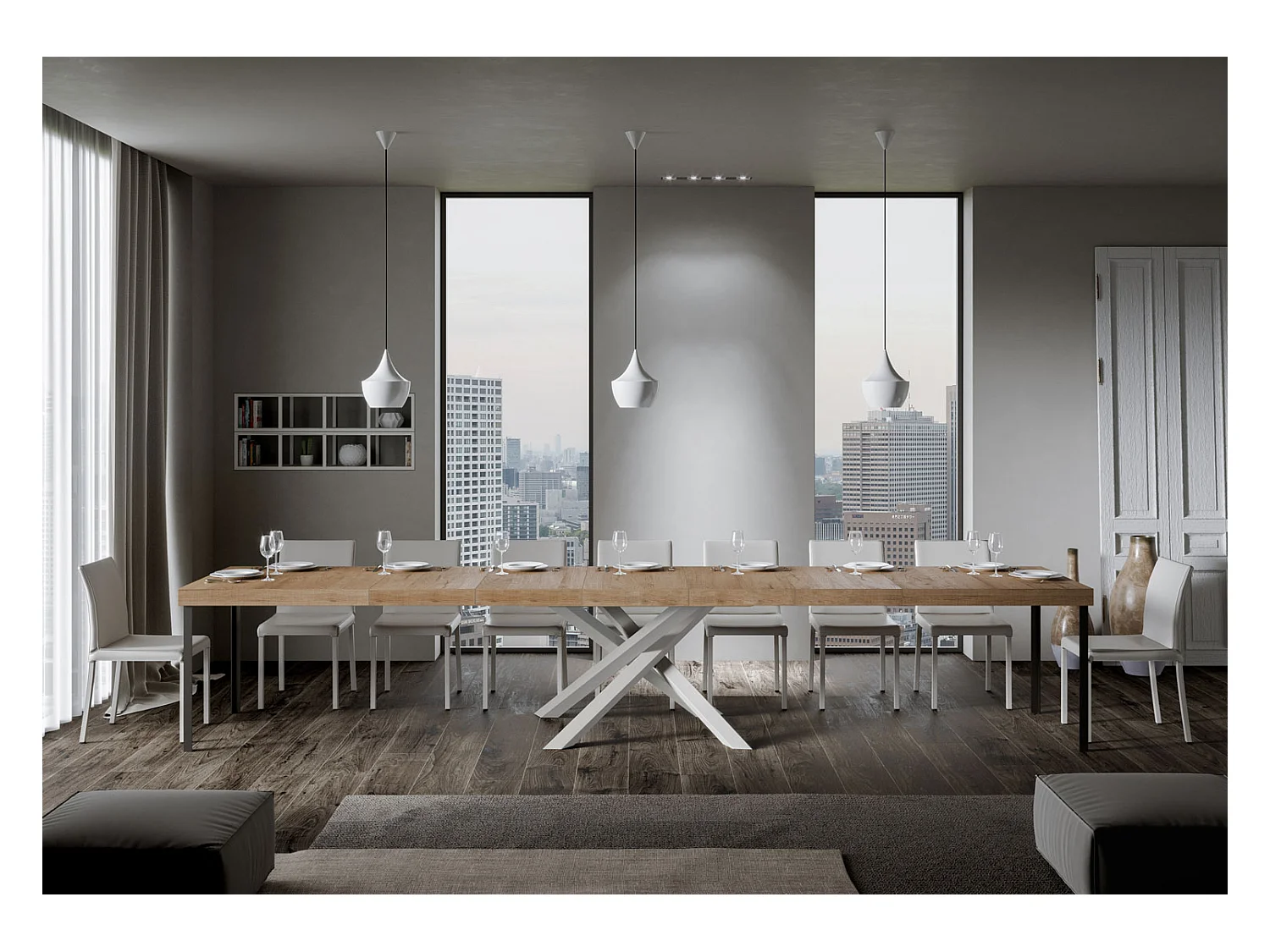 Volantis Premium Ausziehtisch 200/460x90 cm Natur-Eiche weiße Beine