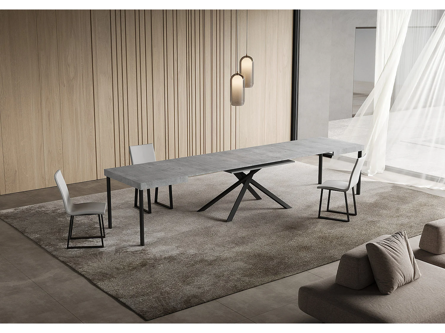 Niket uitschuifbare tafel 130/390x90 cm beton antraciet poten