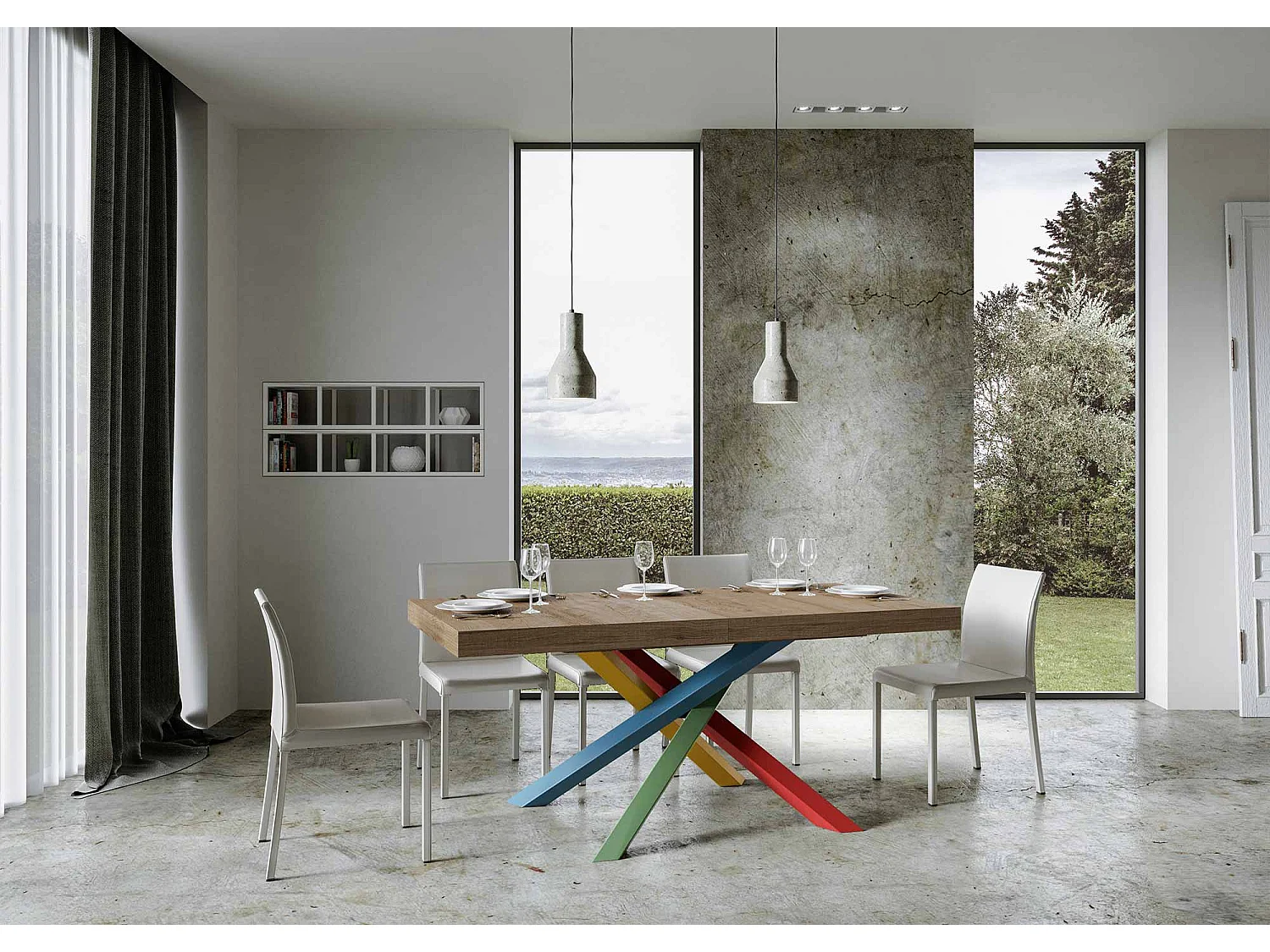Udtræksbord 160/420x90 cm Volantis Premium ben i naturlig eg flerfarvede 4/B