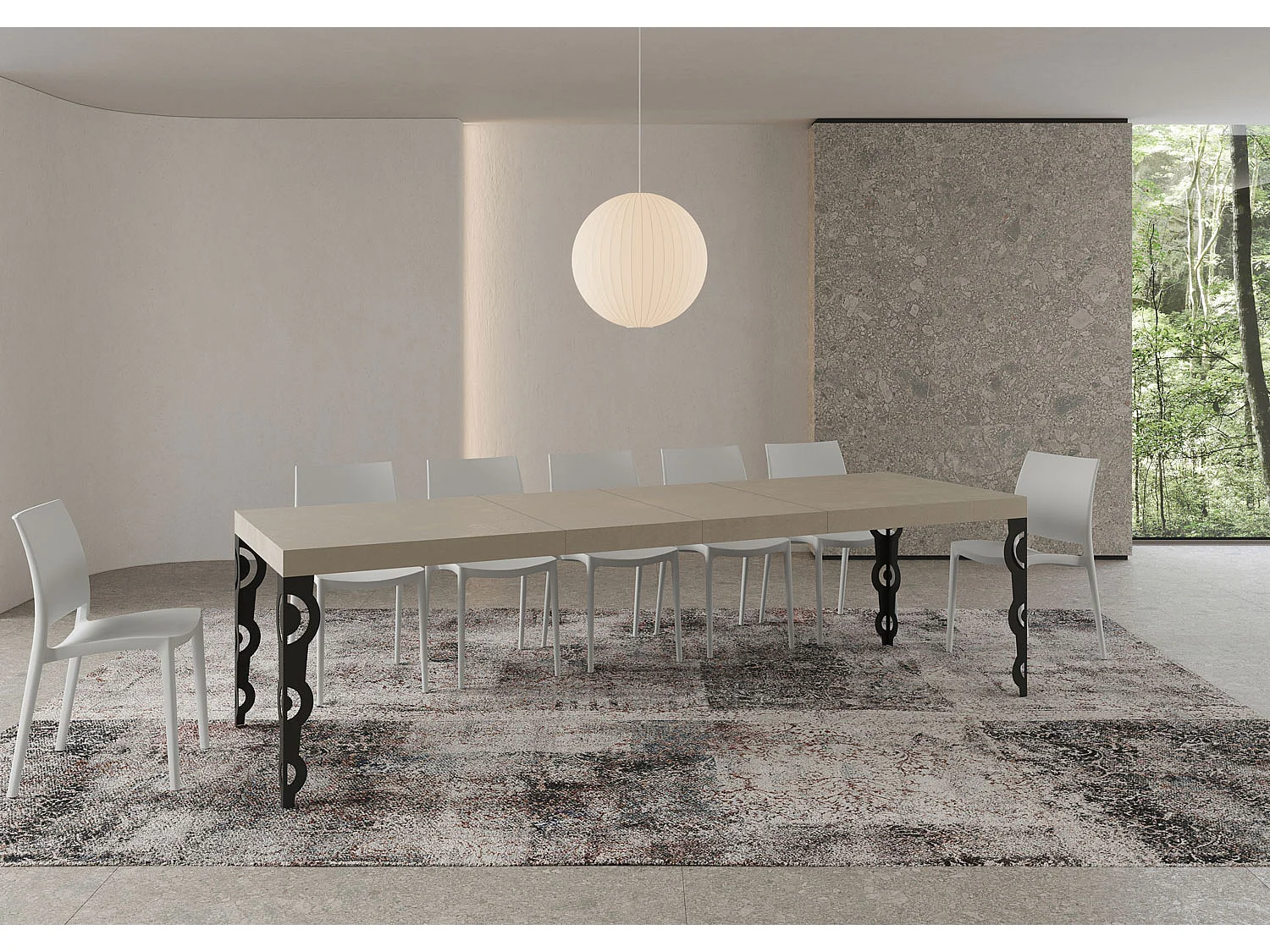 Table extensible 90x200/460 cm Karamay Premium cachemire pieds anthracite