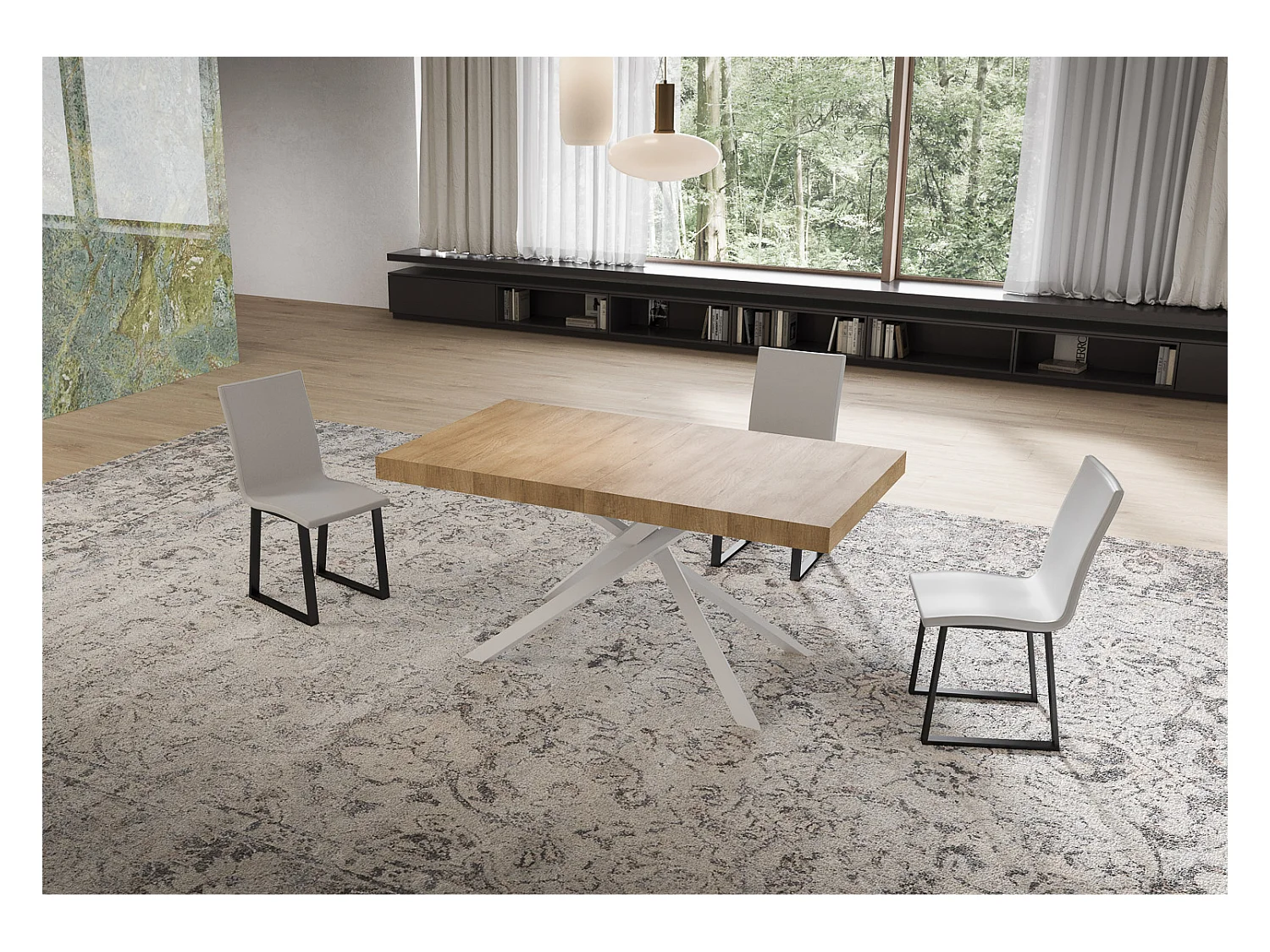 Table extensible 90x160/264 cm Niket chêne nature pieds blanc