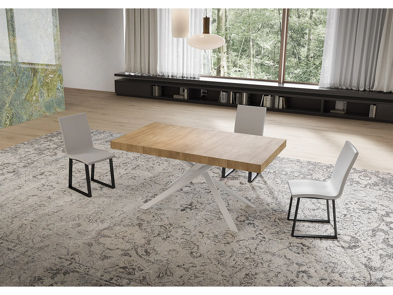 Niket extendable table 160/264x90 cm natural oak white legs