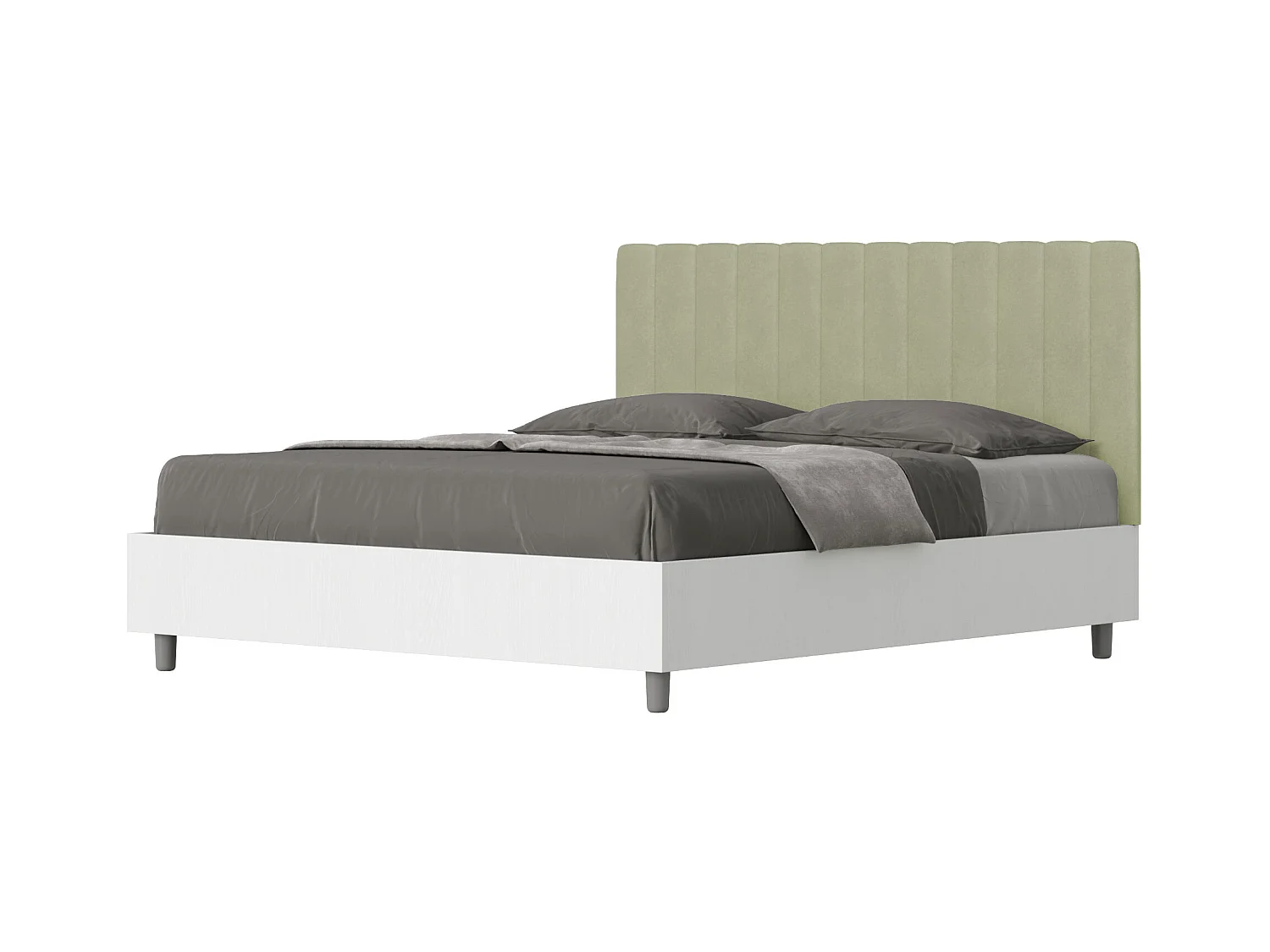 Lit double avec double conteneur surélevé 160x200 frêne blanc thé vert tête de lit microfibre Kaia