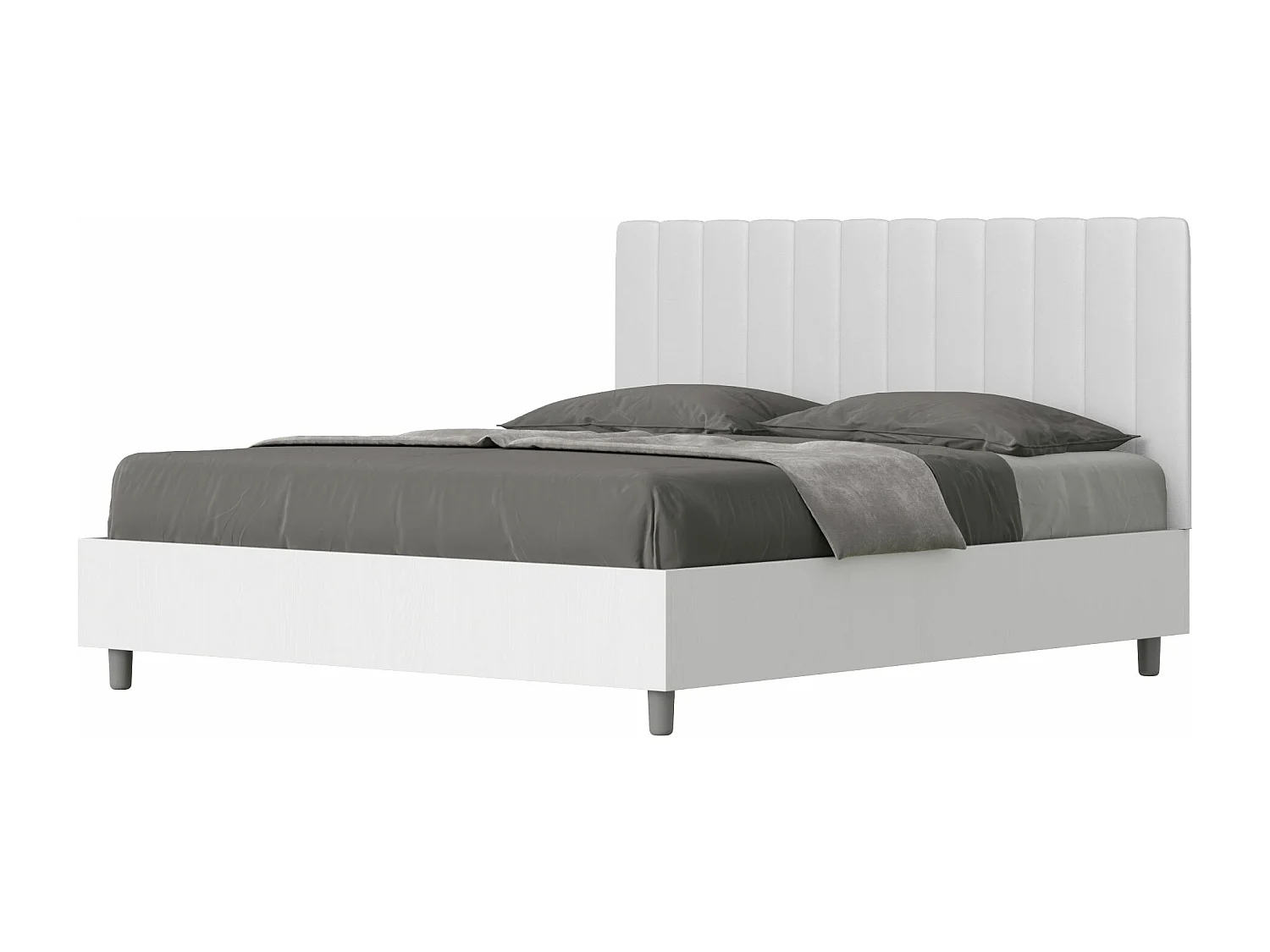 Cama doble contenedor 160x200 fresno blanco Cabecero simil piel Kaia blanco
