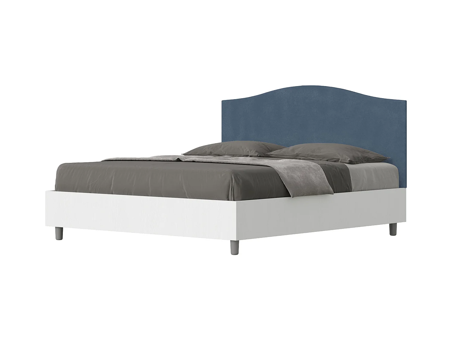 Lit double conteneur 160x200 frêne blanc avec tête de lit microfibre bleue Grace