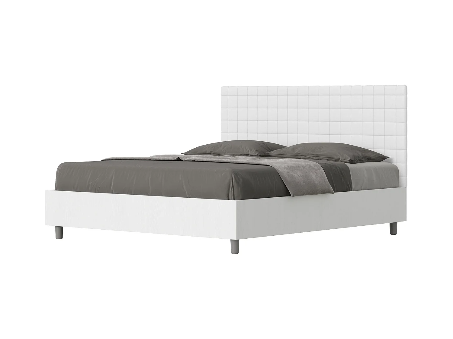 Lit double conteneur 160x200 frêne blanc Tête de lit Burmy simili cuir blanc