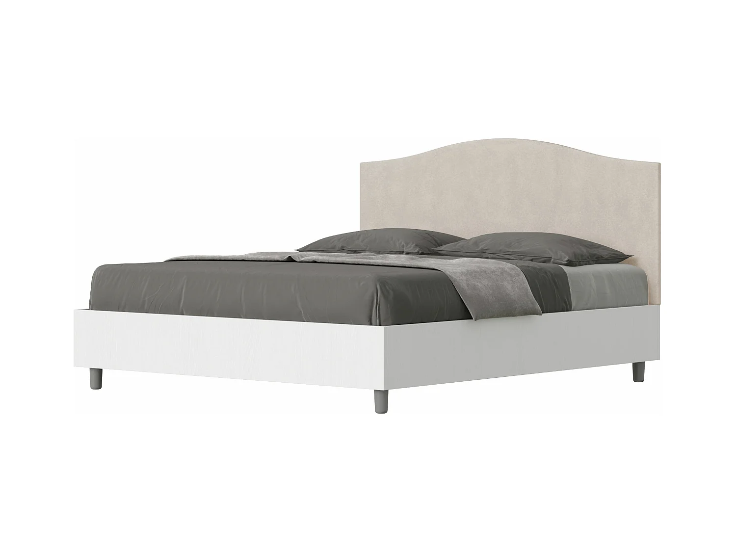 Lit double avec double conteneur surélevé 160x200 frêne blanc avec tête de lit en microfibre Grace sable