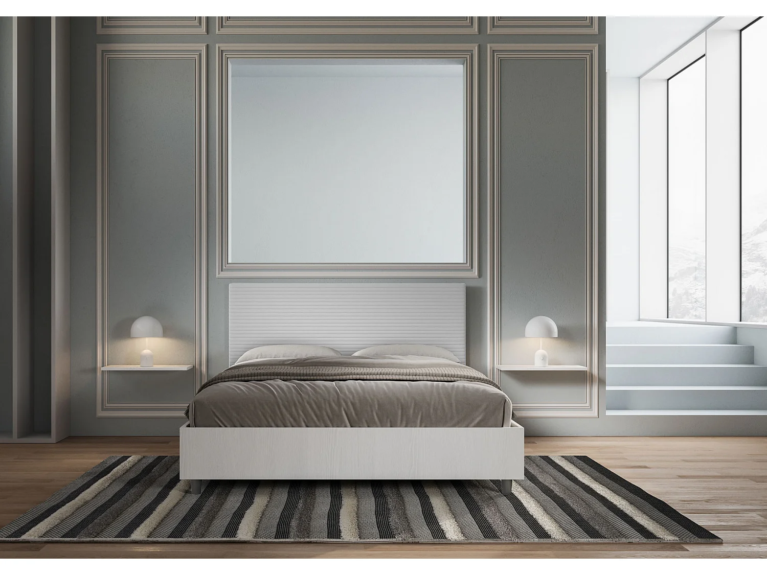 Letto matrimoniale contenitore doppia alzata 160x200 bianco frassino testata similpelle bianco Level