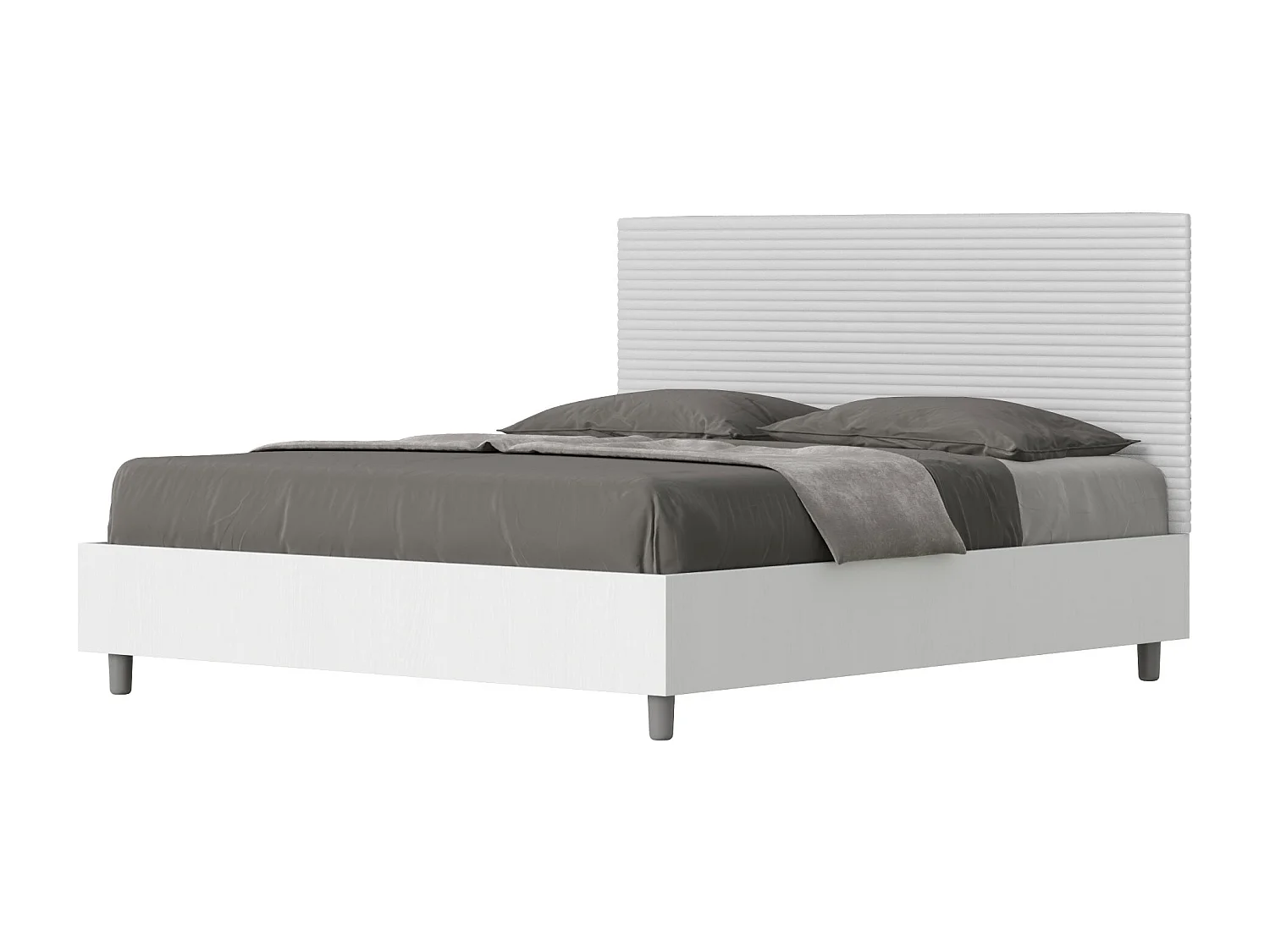 Lit conteneur double avec contremarche double 160x190 frêne blanc avec tête de lit en simili cuir blanc Level