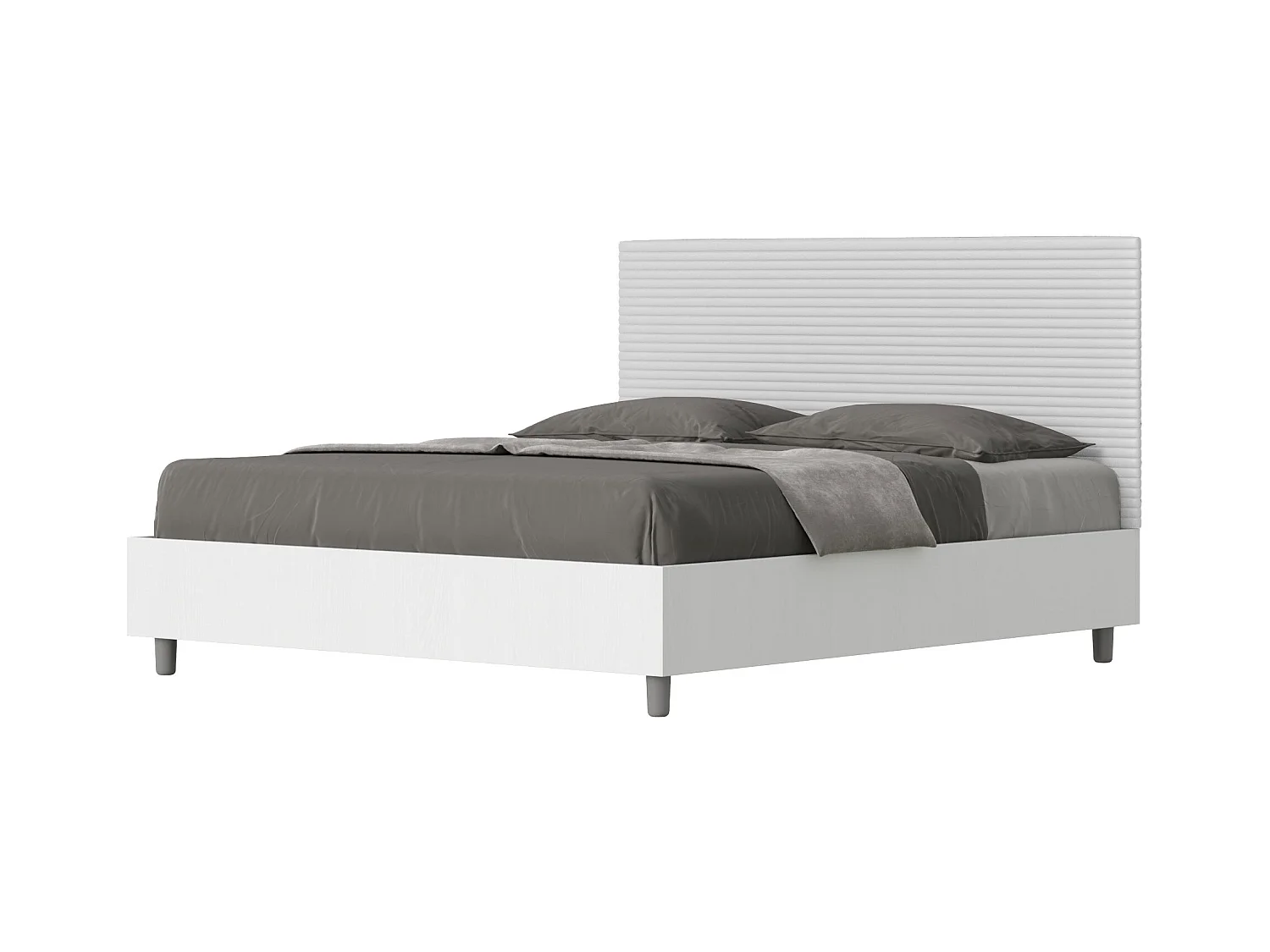 Cama contenedor de dos plazas 160x190 fresno blanco con cabecero de polipiel Level blanco