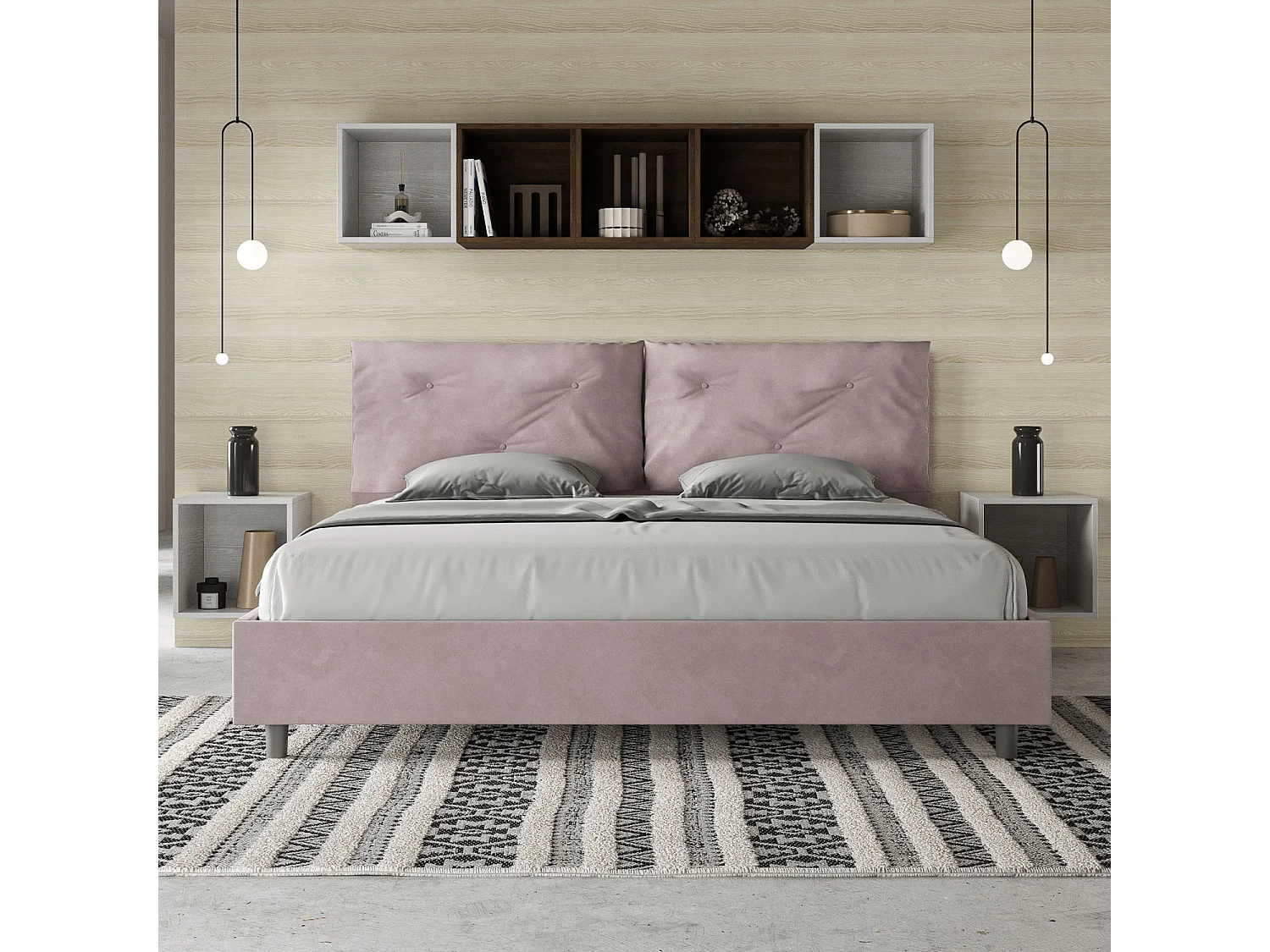 Cama matrimonial con almacenaje acolchada 190x200 microfibra lila Appia Large