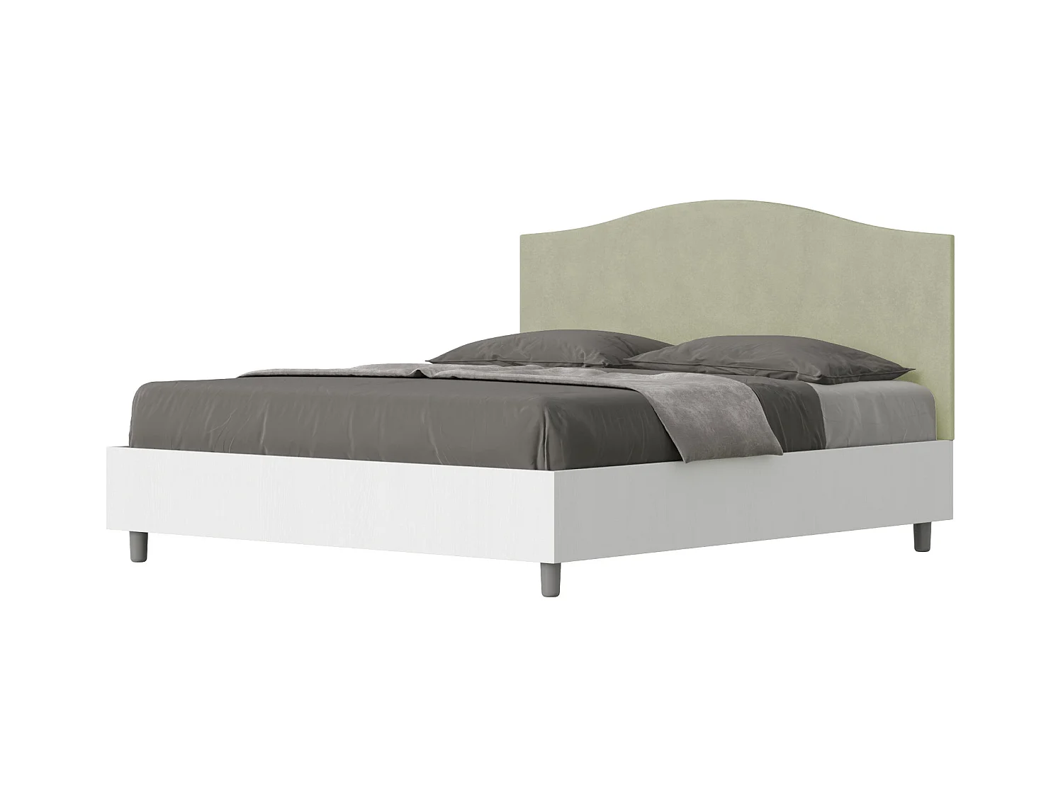 Lit double avec double conteneur surélevé 160x200 frêne blanc thé vert tête de lit microfibre Grace
