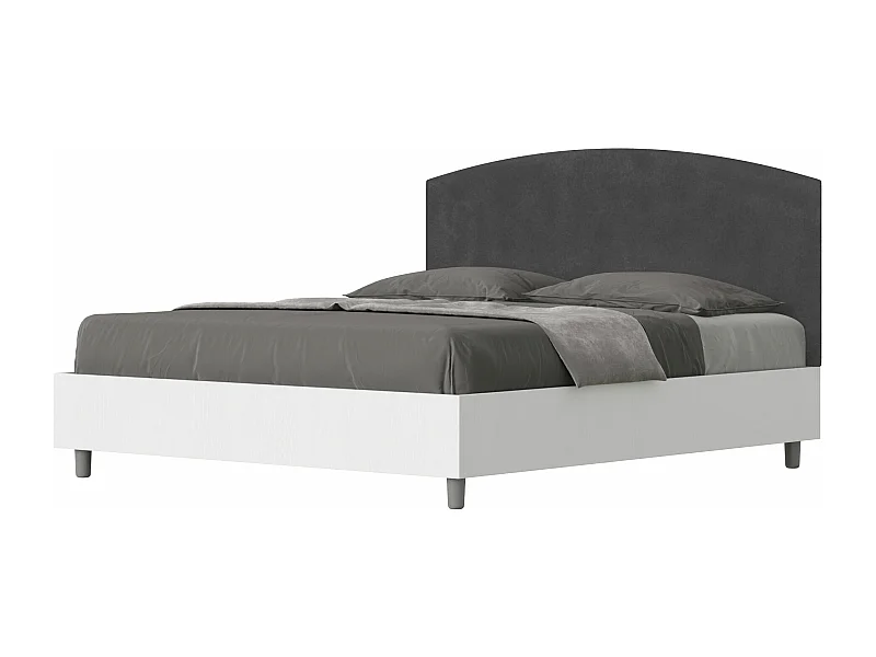 Lit double conteneur 160x190 frêne blanc avec tête de lit microfibre gris Antilia