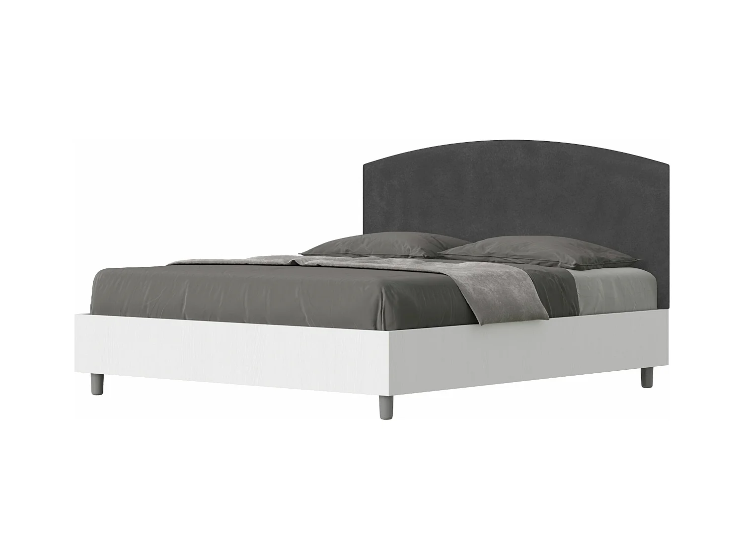 Lit double conteneur 160x190 frêne blanc avec tête de lit microfibre gris Antilia