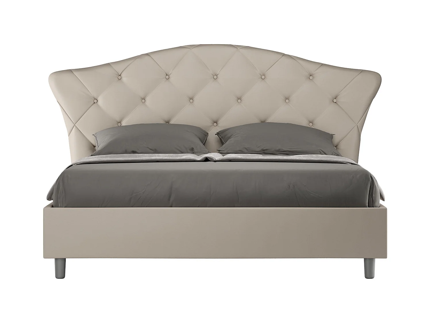 Lit double avec double conteneur surélevé, rembourré 160x190 en simili cuir gris tourterelle Langre