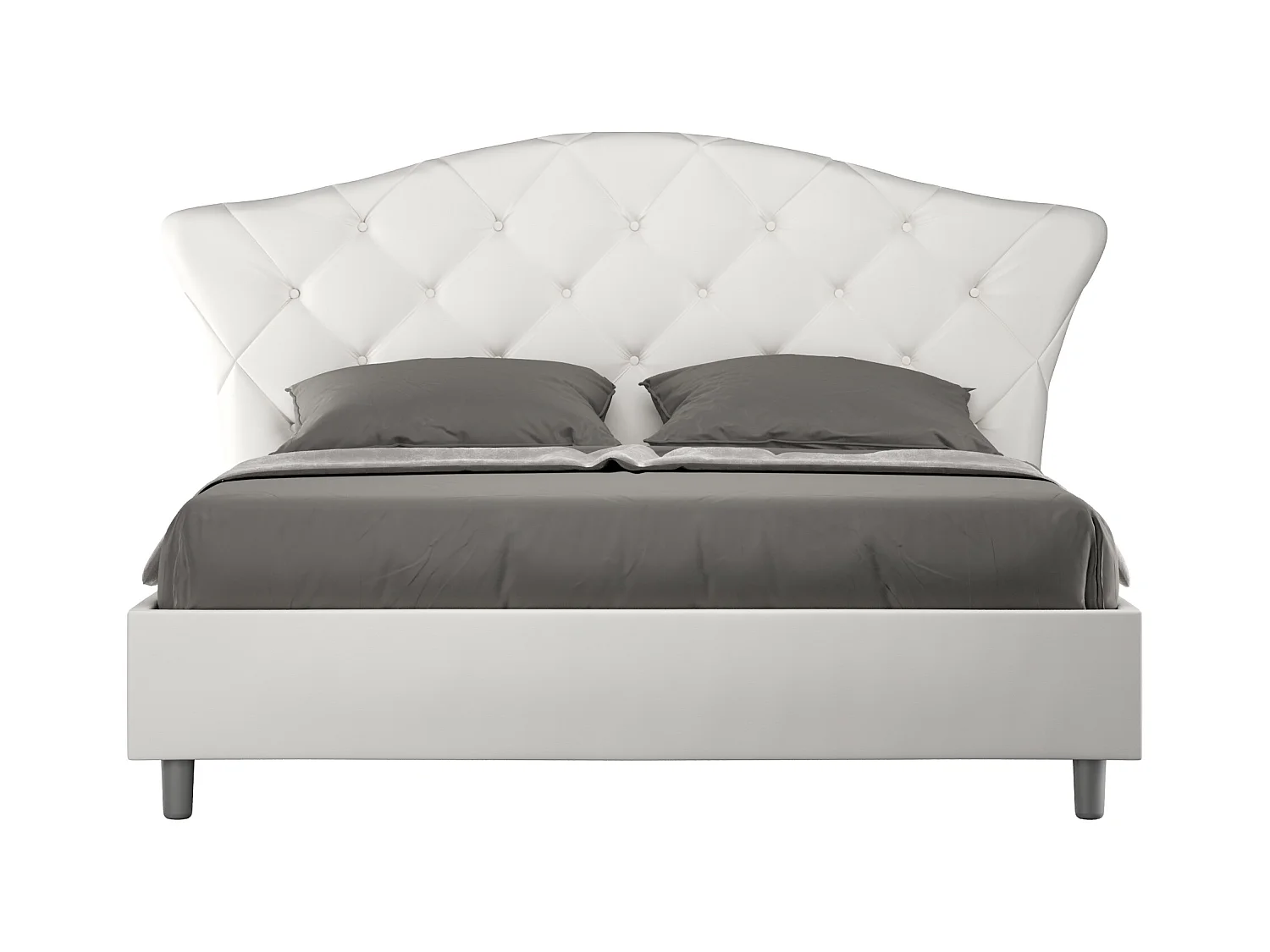 Lit double Langre en simili cuir blanc avec double conteneur rembourré surélevé