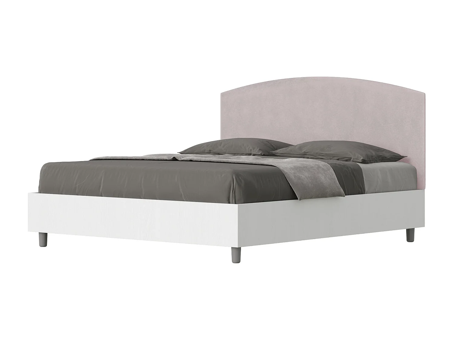 Lit double conteneur 160x190 frêne blanc Tête de lit microfibre glycine Antilia