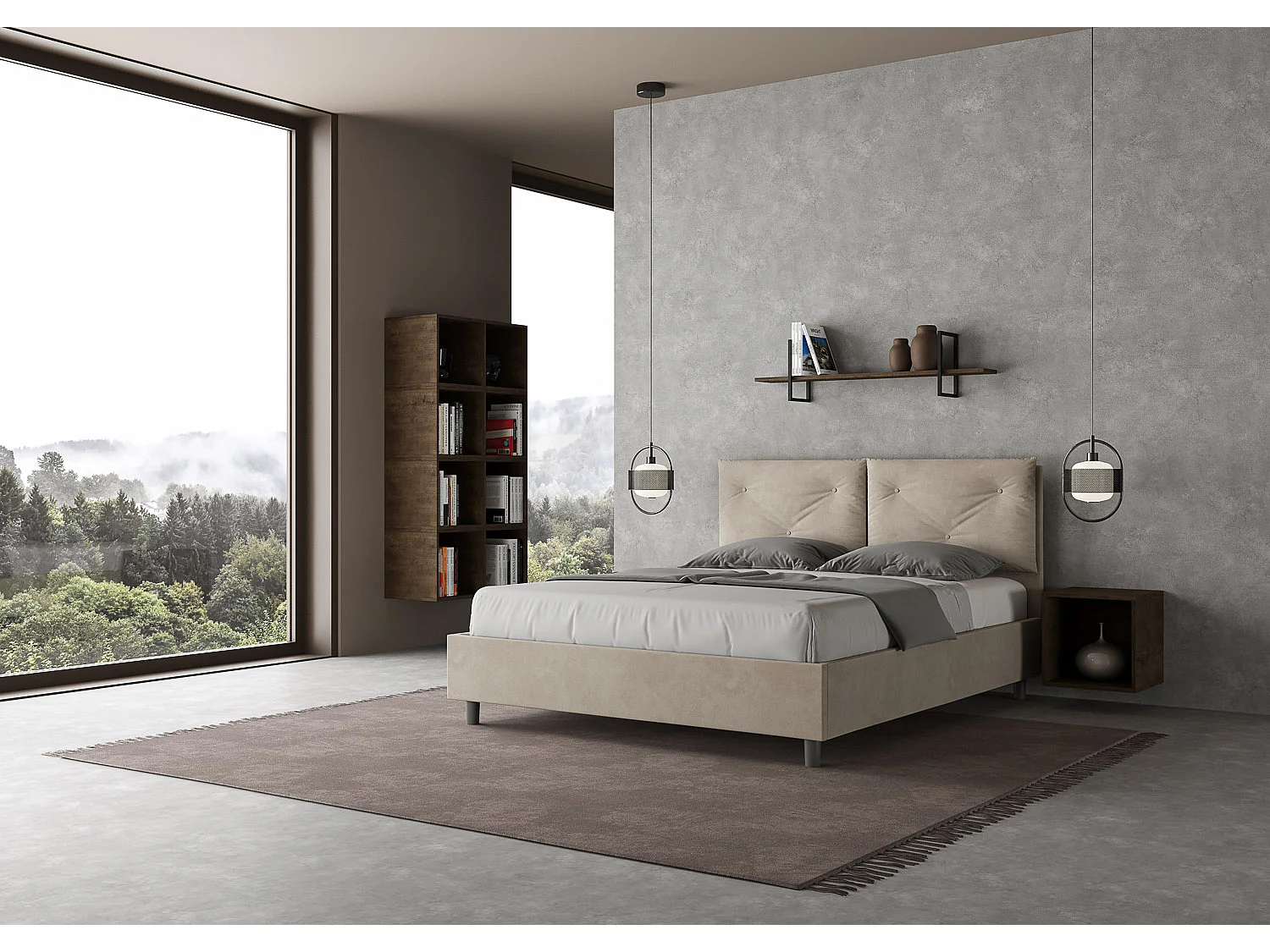 Letto queen size contenitore imbottito 150x190 microfibra sabbia Appia Large