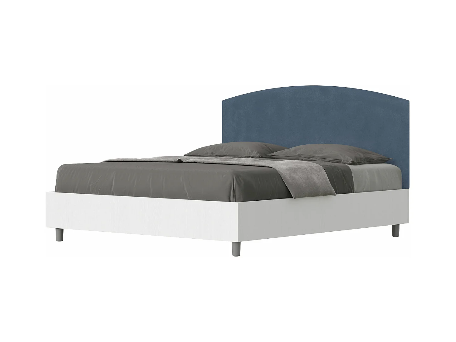 Lit double conteneur 160x200 frêne blanc avec tête de lit microfibre bleu Antilia