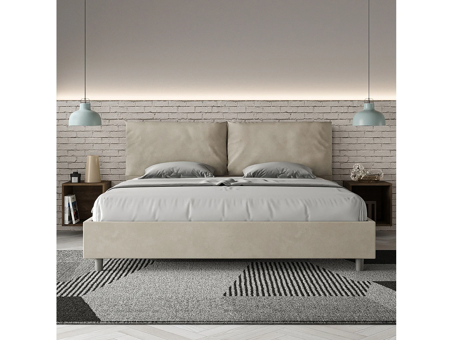 Lit king size coffre rembourré 190x200 microfibra sable Antea Large