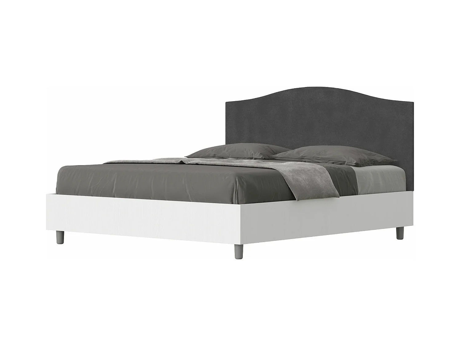 Lit double avec double conteneur surélevé 160x190 frêne blanc avec tête de lit en microfibre grise Grace