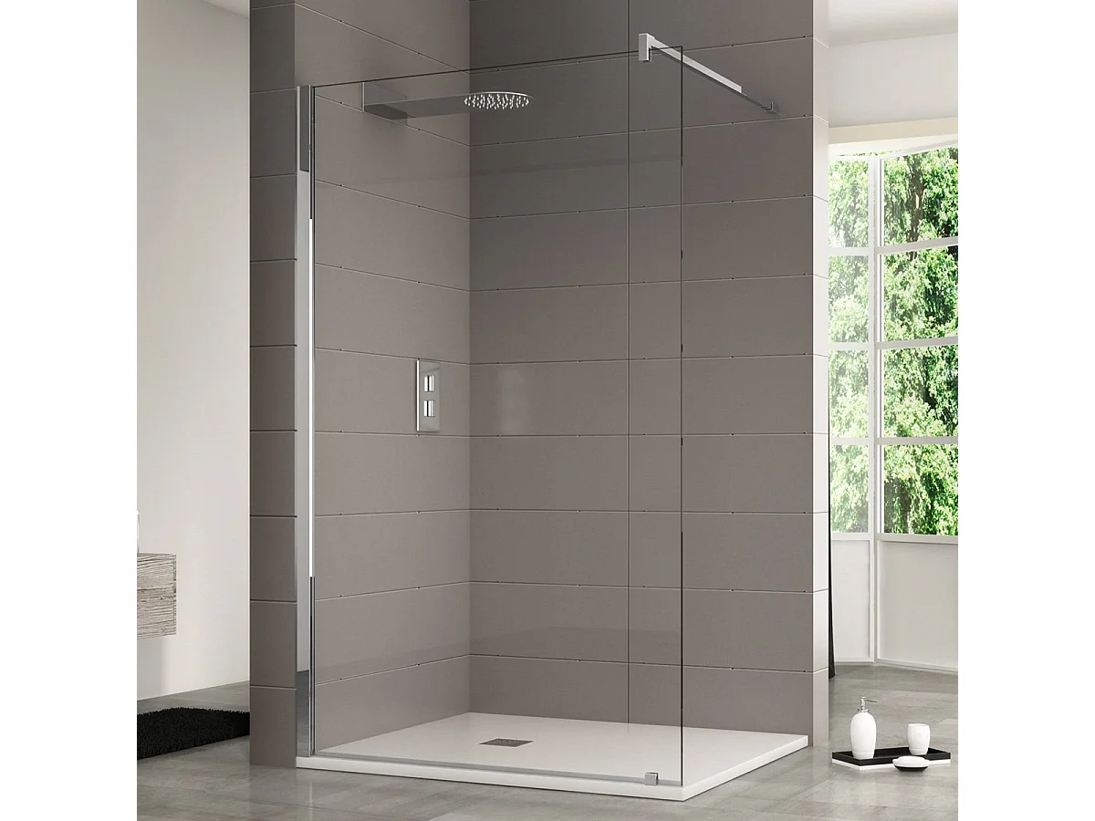 Parete walk-in 80 cm con vetro trasparente 8mm H 200 cm anticalcare reversibile con barra stabilizzatrice regolabile