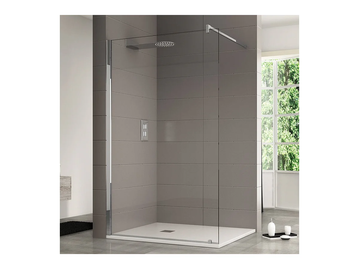 Parete walk-in 120 cm con vetro trasparente 8mm H 200 cm anticalcare reversibile con barra stabilizzatrice regolabile