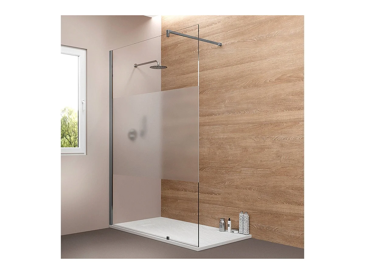 Parete walk-in 140cm con vetro serigrafato 8mm H 200 cm anticalcare reversibile con barra stabilizzatrice regolabile