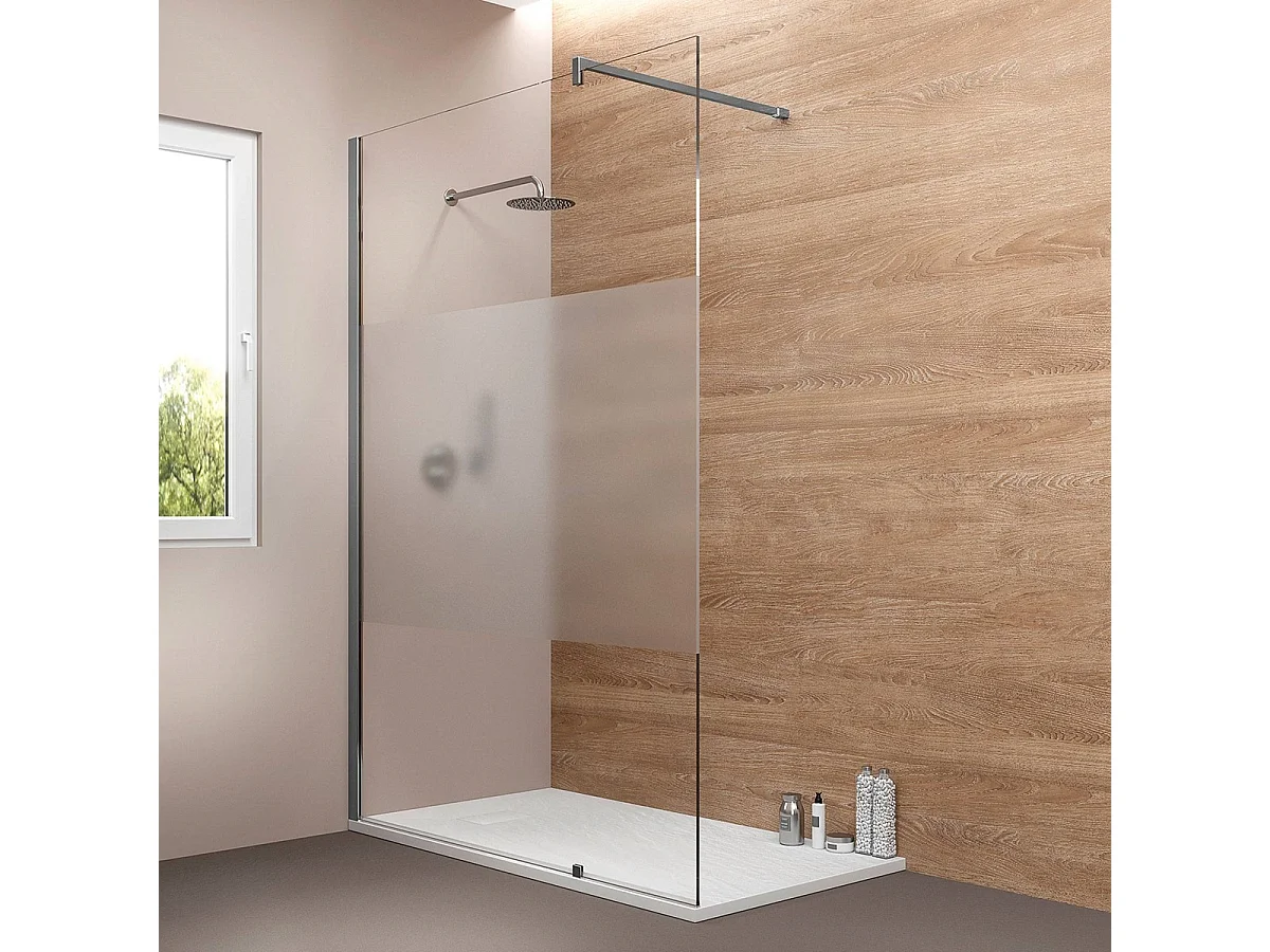 Parete walk-in 120 cm con vetro serigrafato 8mm H 200 cm anticalcare reversibile con barra stabilizzatrice regolabile