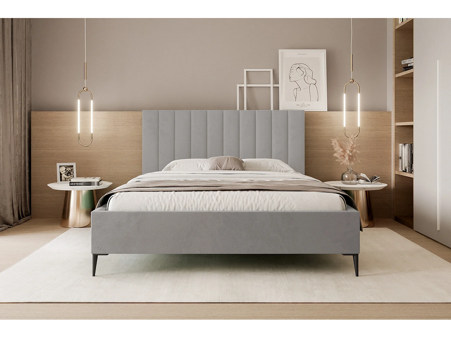 Mona SLIM III Lit rembourré pour votre chambre à coucher en tissu VELUTTO, 120x200 cm Gris