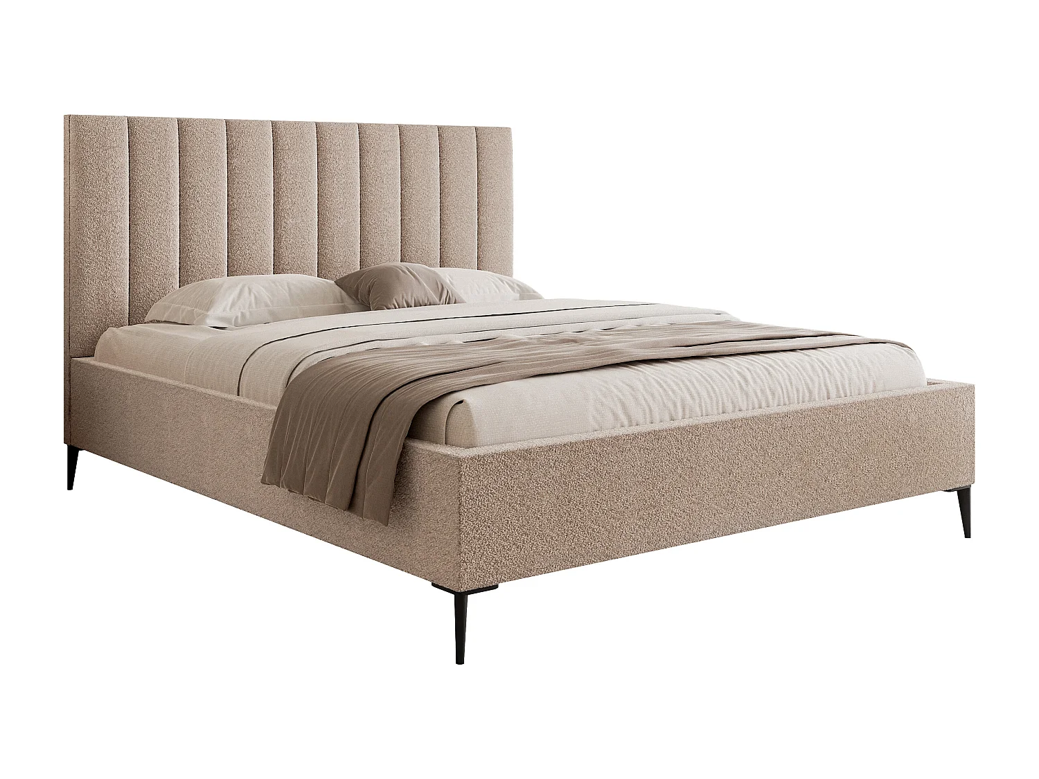 Mona SLIM III Lit rembourré pour votre chambre à coucher en tissu VELUTTO, 160x200 cm Beige