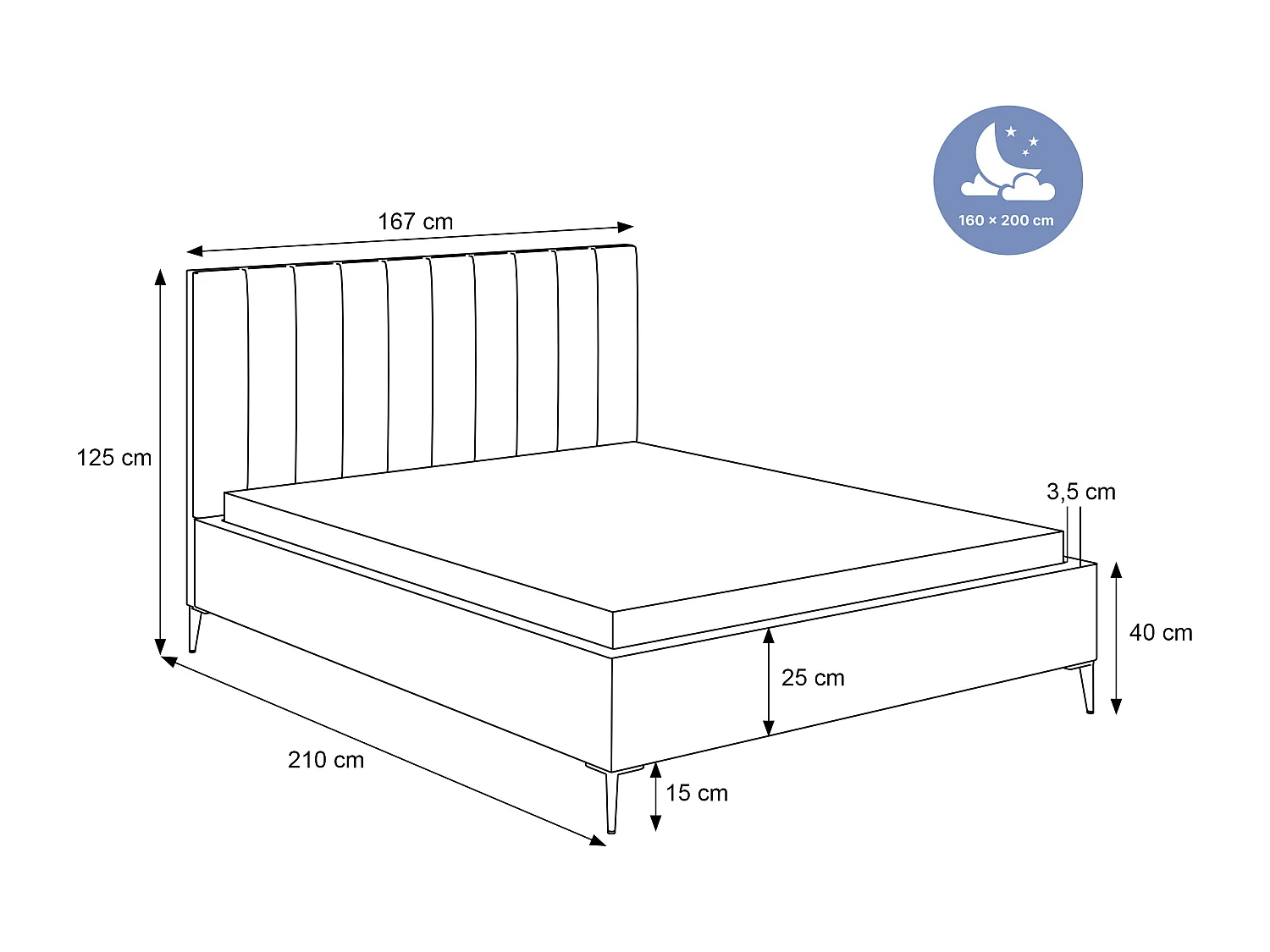 Mona SLIM III Lit rembourré pour votre chambre à coucher en tissu VELUTTO, 160x200 cm Beige
