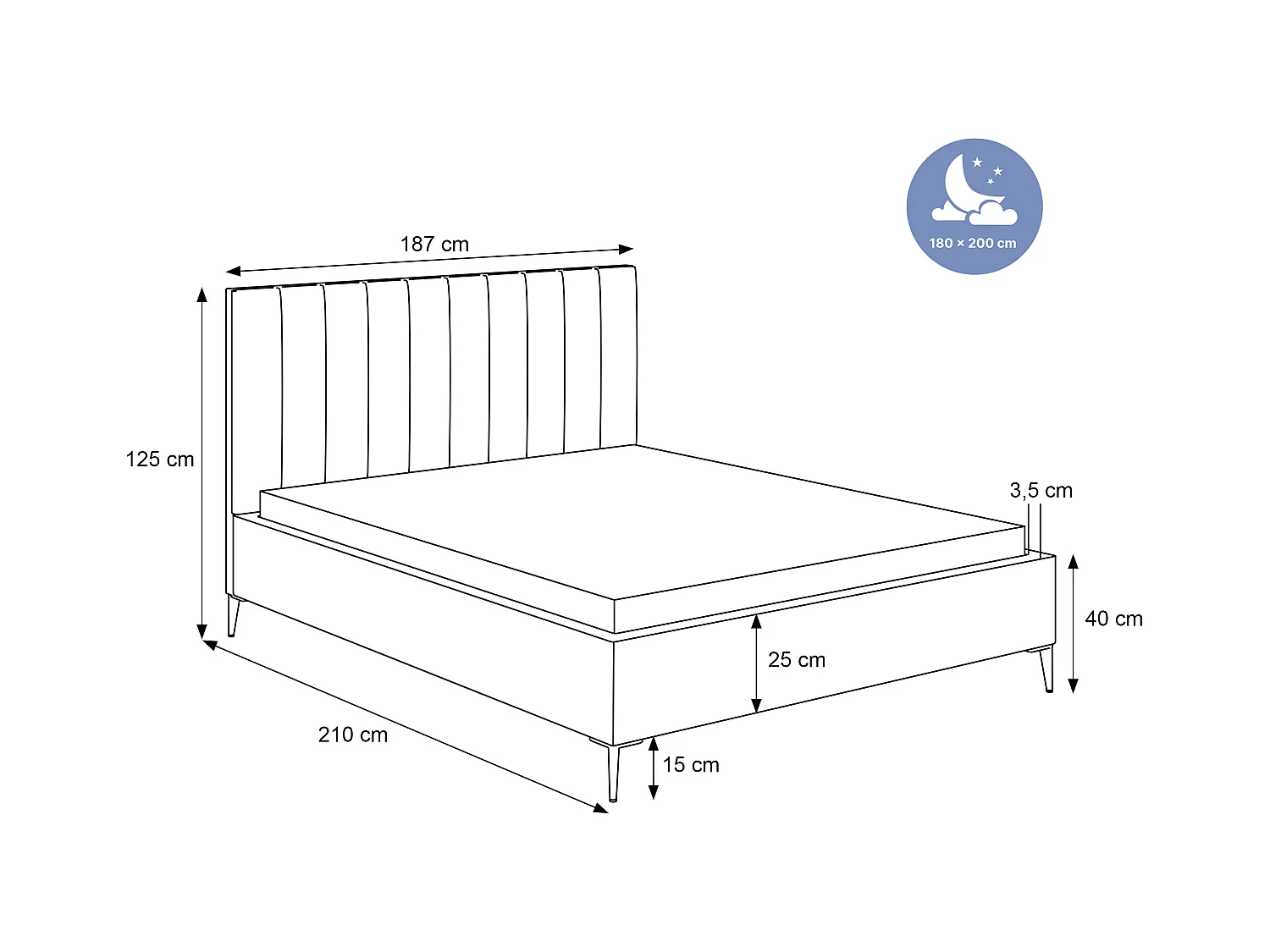 Mona SLIM III Lit rembourré pour votre chambre à coucher en tissu VELUTTO, 180x200 cm Beige