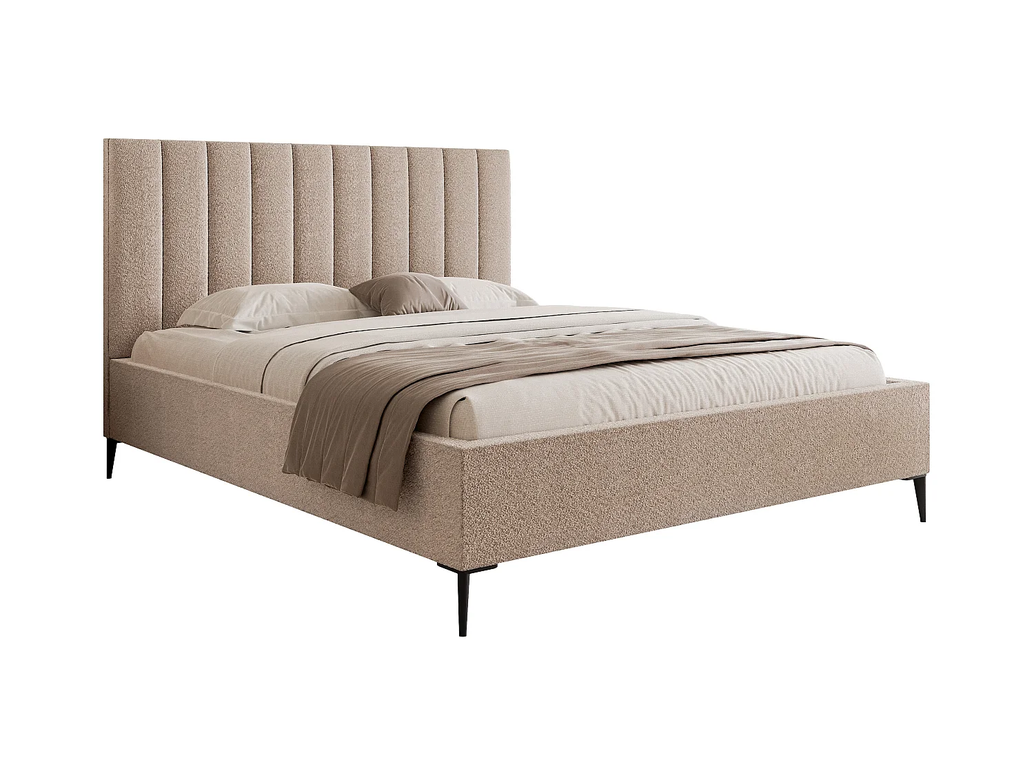 Mona SLIM III Lit rembourré pour votre chambre à coucher en tissu VELUTTO, 180x200 cm Beige