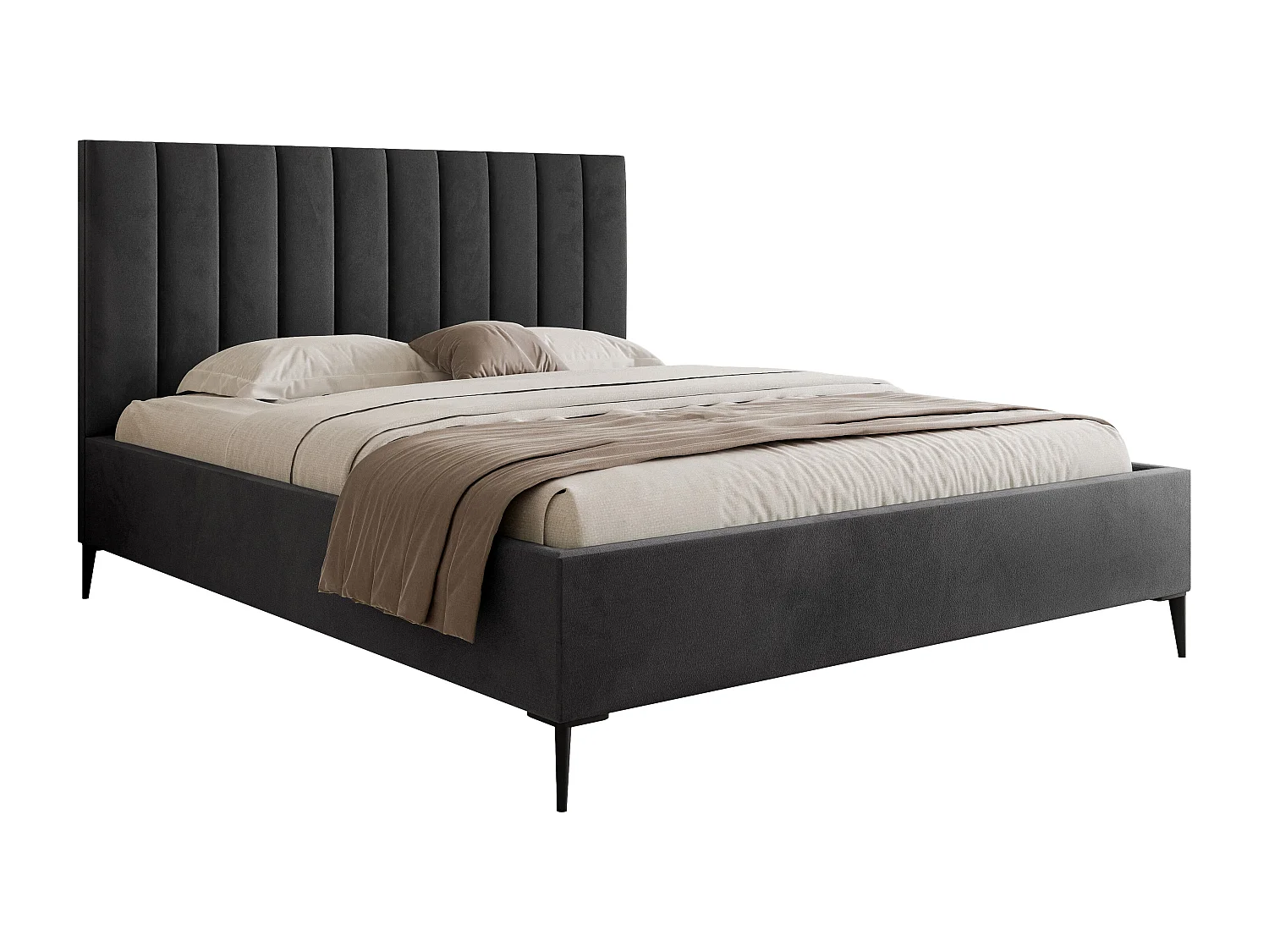 Mona SLIM III en tissu VELUTTO, Lit Tapissé Confortable - Support Dos Ergonomique 120x200 cm, Graphite