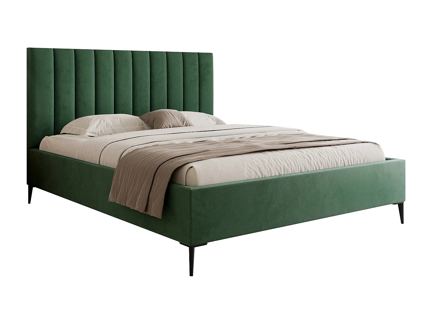Mona SLIM III in VELUTTO stof, Comfortabel gestoffeerd bed - Ergonomische rugsteun 160x200 cm, Groen