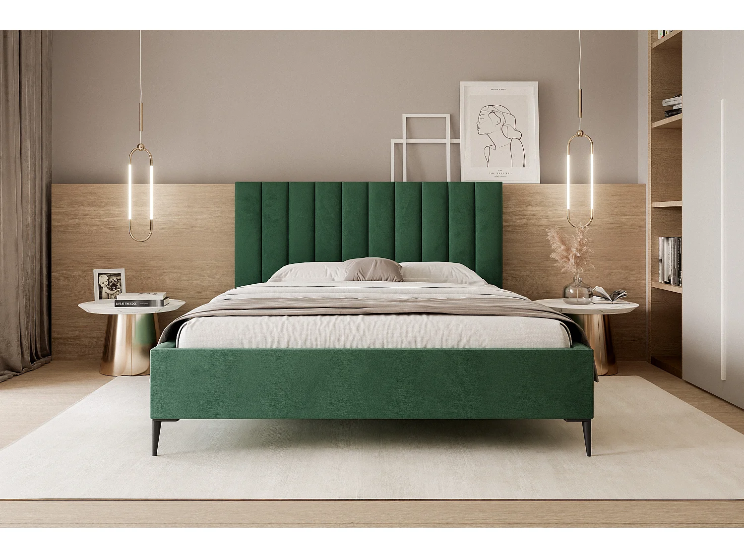 Mona SLIM III en tissu VELUTTO, Lit Tapissé Confortable - Soutien Dorsal Ergonomique 120x200 cm, Vert