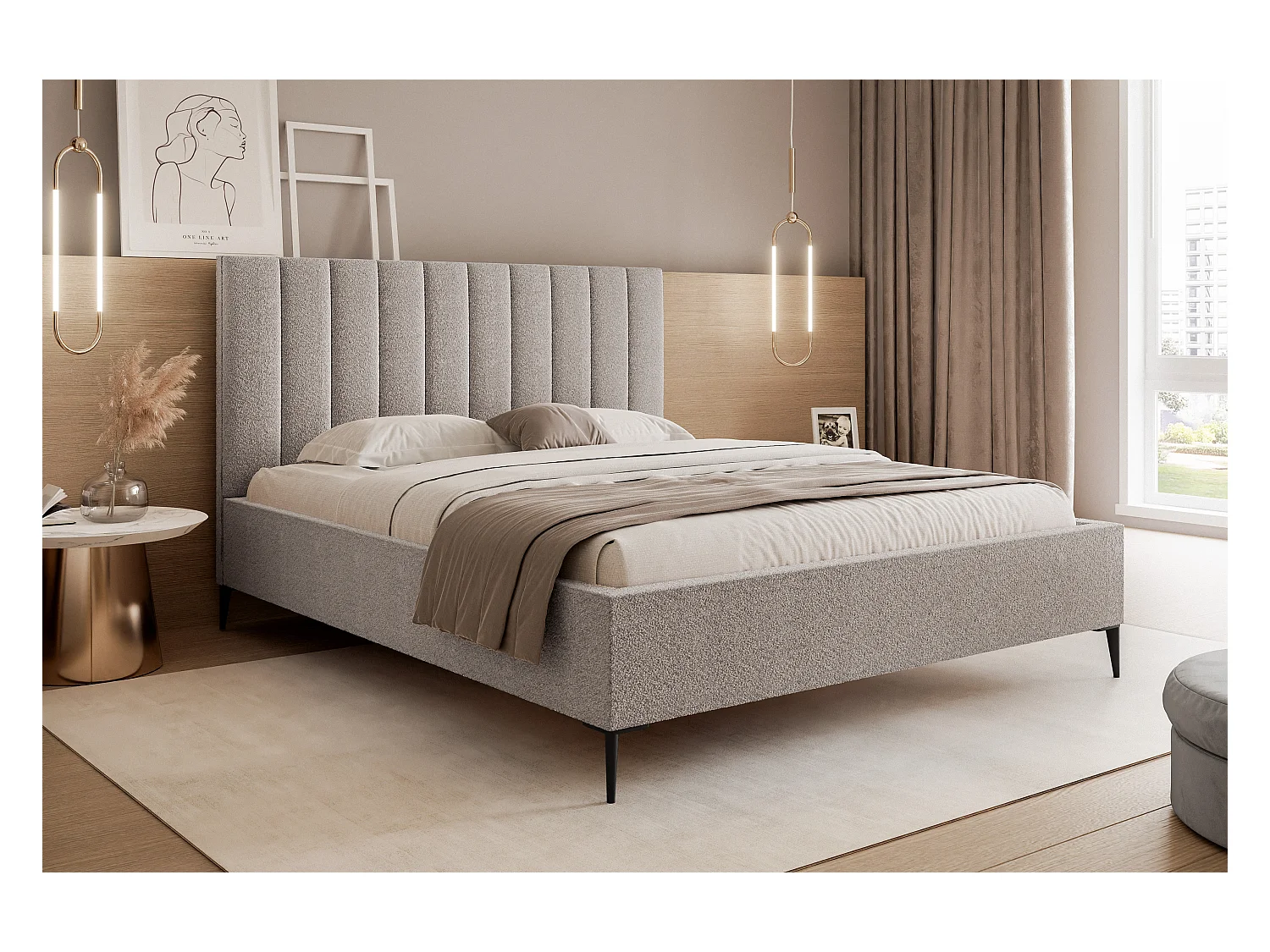 Mona SLIM III Lit rembourré pour votre chambre à coucher en tissu VELUTTO, 140x200 cm Gris