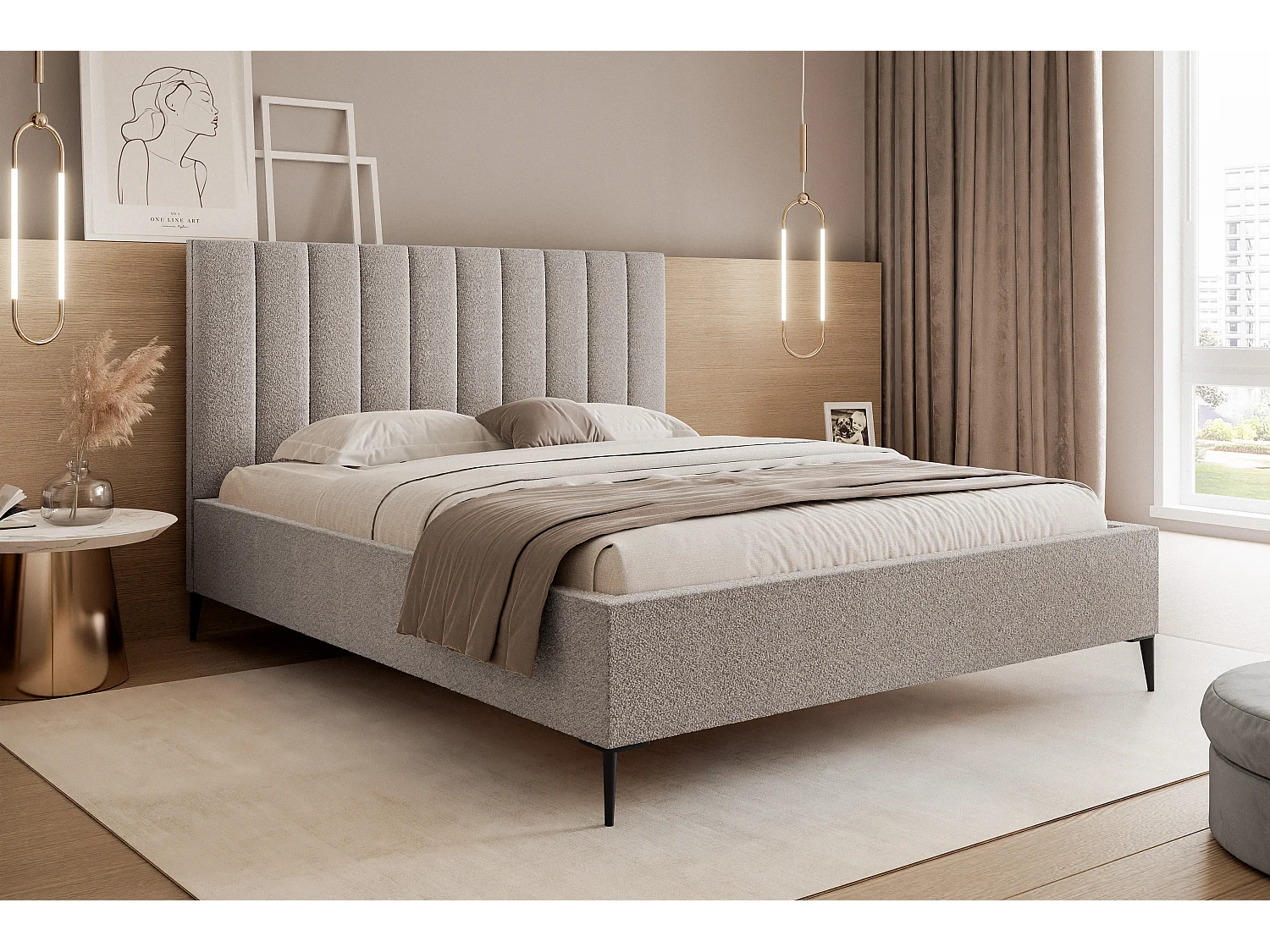 Mona SLIM III Lit rembourré pour votre chambre à coucher en tissu VELUTTO, 140x200 cm Gris