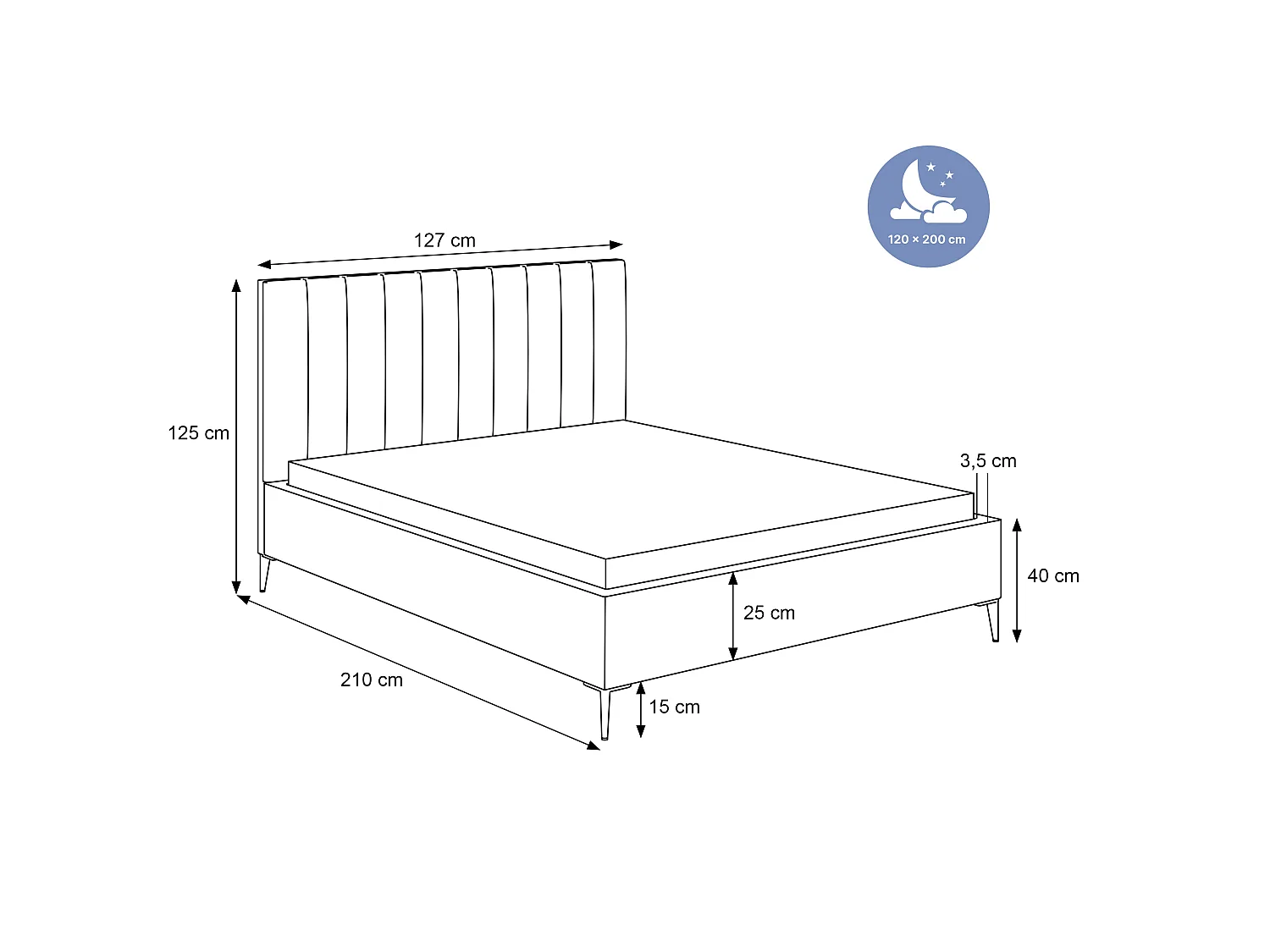 Mona SLIM III en tissu VELUTTO, Lit Tapissé Confortable - Soutien Dorsal Ergonomique 120x200 cm, Beige