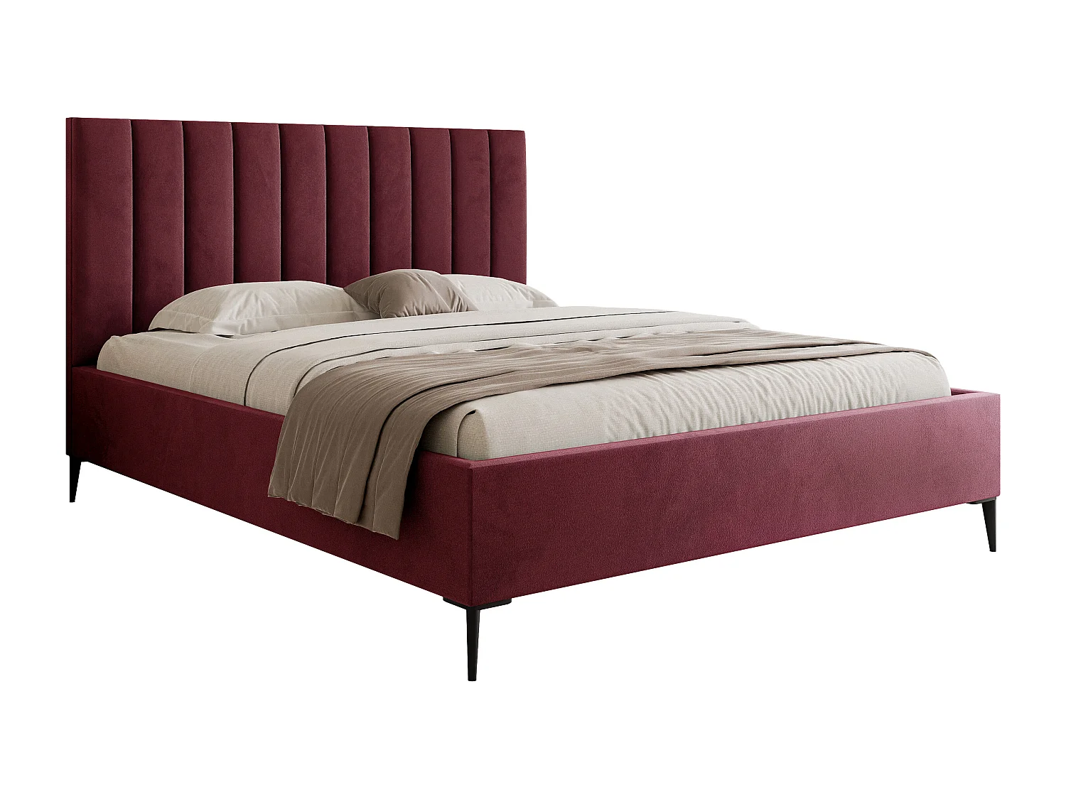 Mona SLIM III en tissu VELUTTO, Lit Tapissé Confortable - Soutien Dorsal Ergonomique 120x200 cm, Bourgogne
