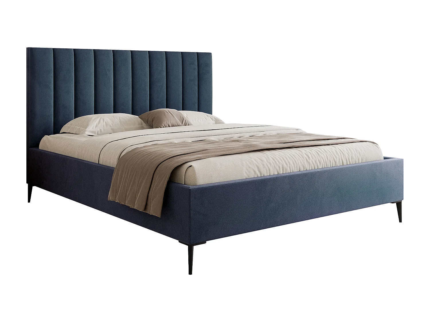 Mona SLIM III en tissu VELUTTO, Lit Tapissé Confortable - Soutien Dorsal Ergonomique 200x200 cm, Bleu