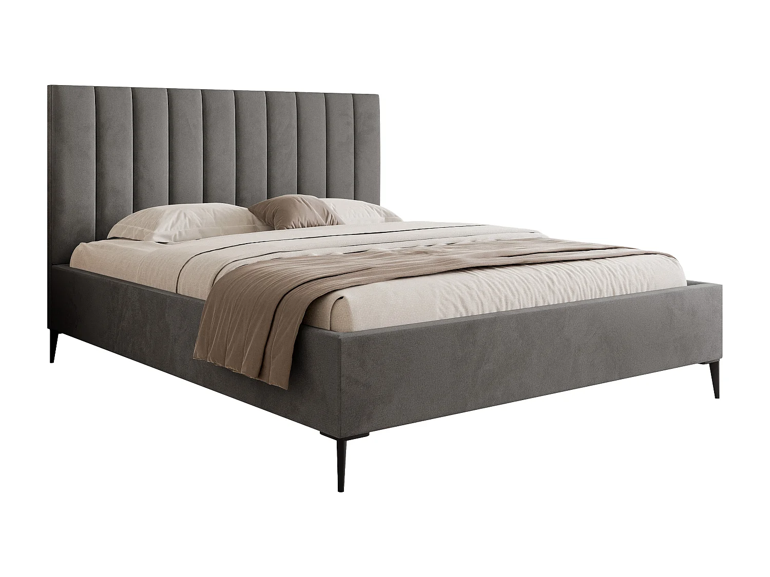 Mona SLIM III en tissu VELUTTO, Lit Tapissé Confortable - Soutien Dorsal Ergonomique 200x200 cm, Gris Foncé