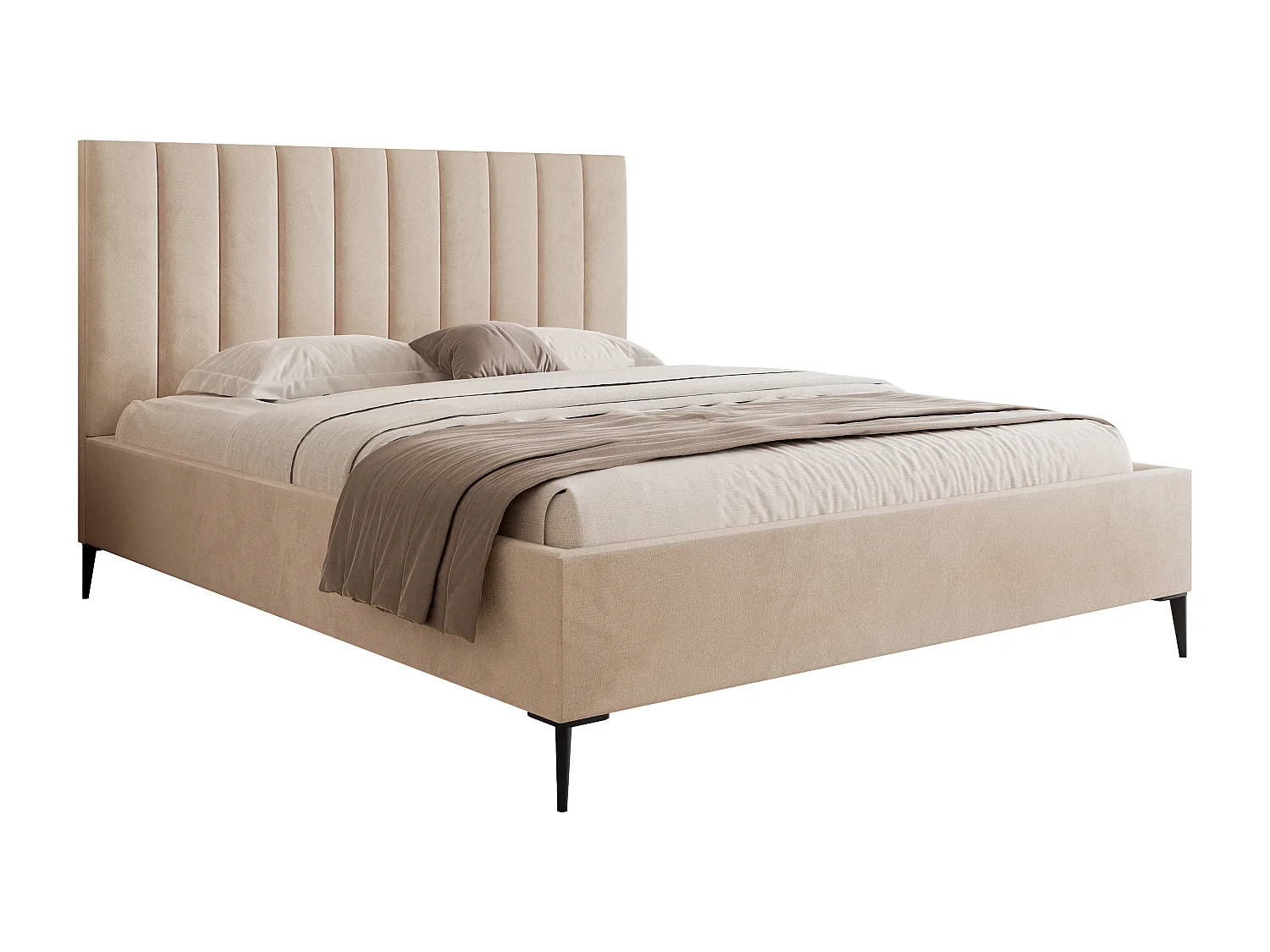 Mona SLIM III en tissu VELUTTO, Lit Tapissé Confortable - Soutien Dorsal Ergonomique 200x200 cm, Beige