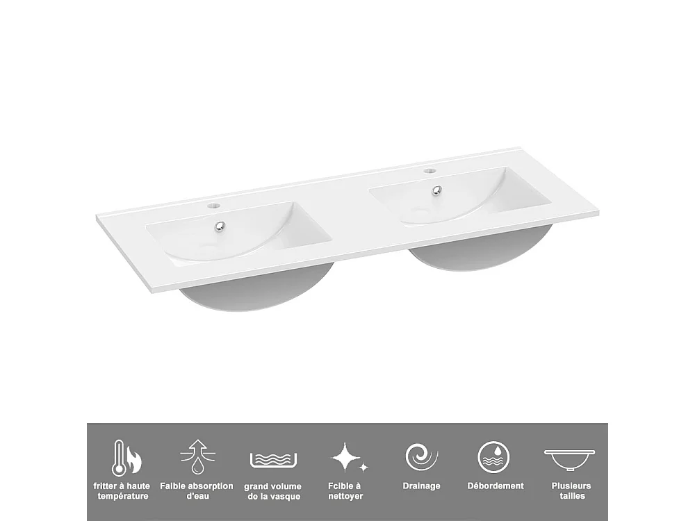 AICA Ensemble Meuble salle de bain blanc 120cm avec double vasque en céramique,meuble 4 tiroirs