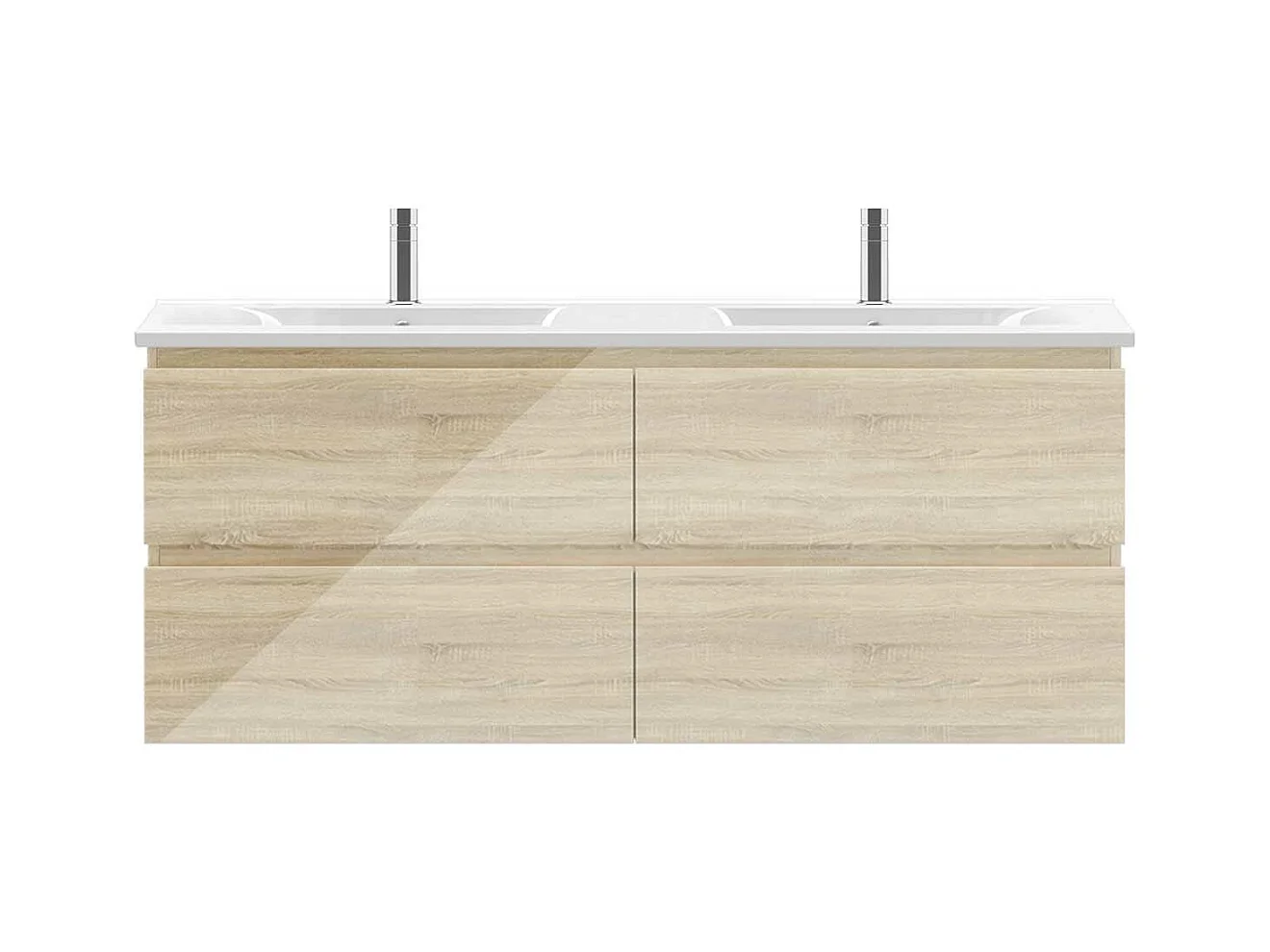 AICA Ensemble Meuble salle de bain chêne 120cm avec double vasque en céramique,meuble 4 tiroirs