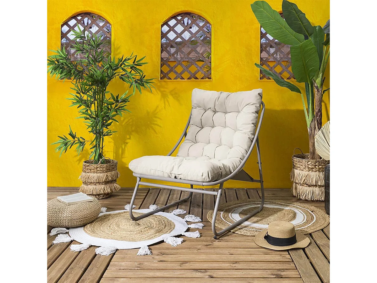 DOLCI - Fauteuil de Jardin en Métal et Textilène Beige avec Coussin