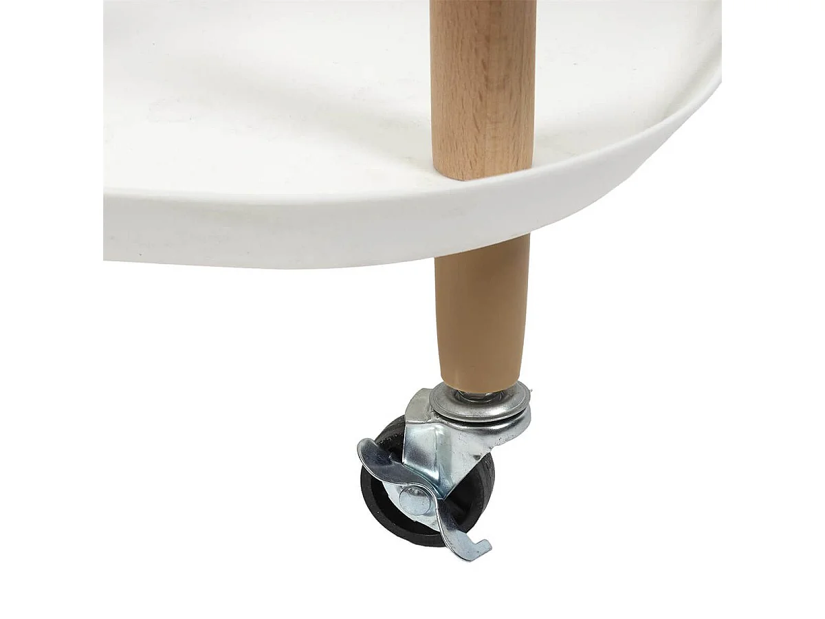 KALIO - Desserte sur roulettes en Métal imitation bois et Plateaux en Plastique Blancs
