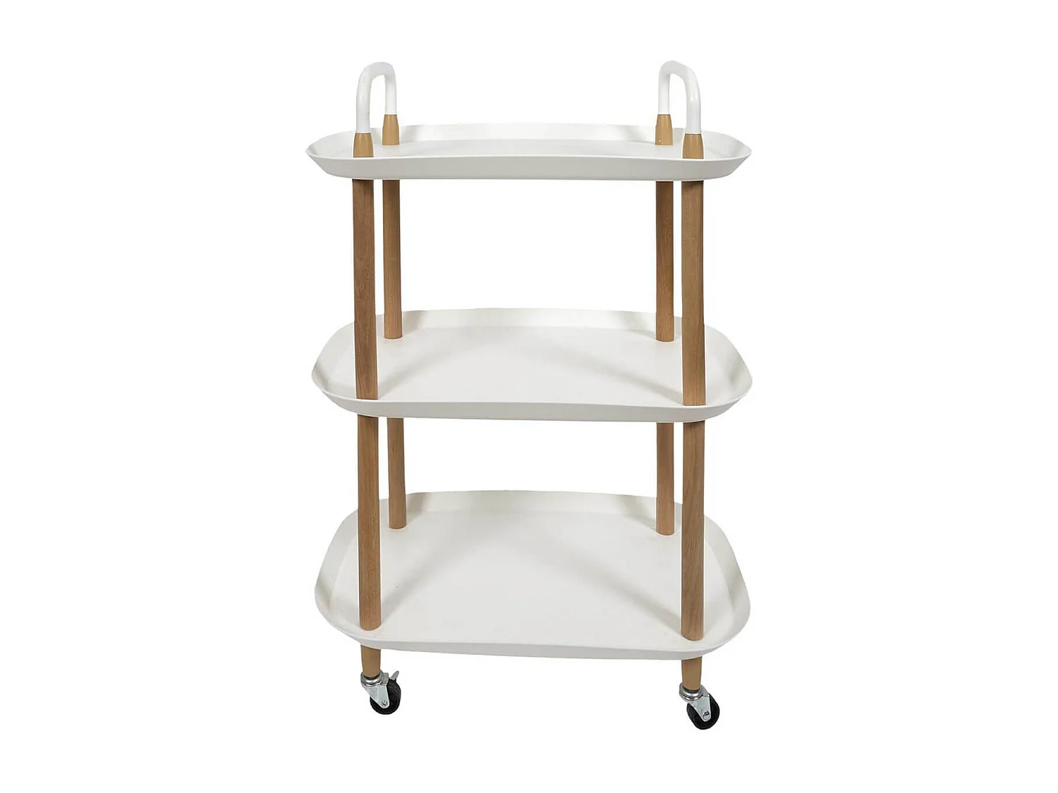 KALIO - Desserte sur roulettes en Métal imitation bois et Plateaux en Plastique Blancs